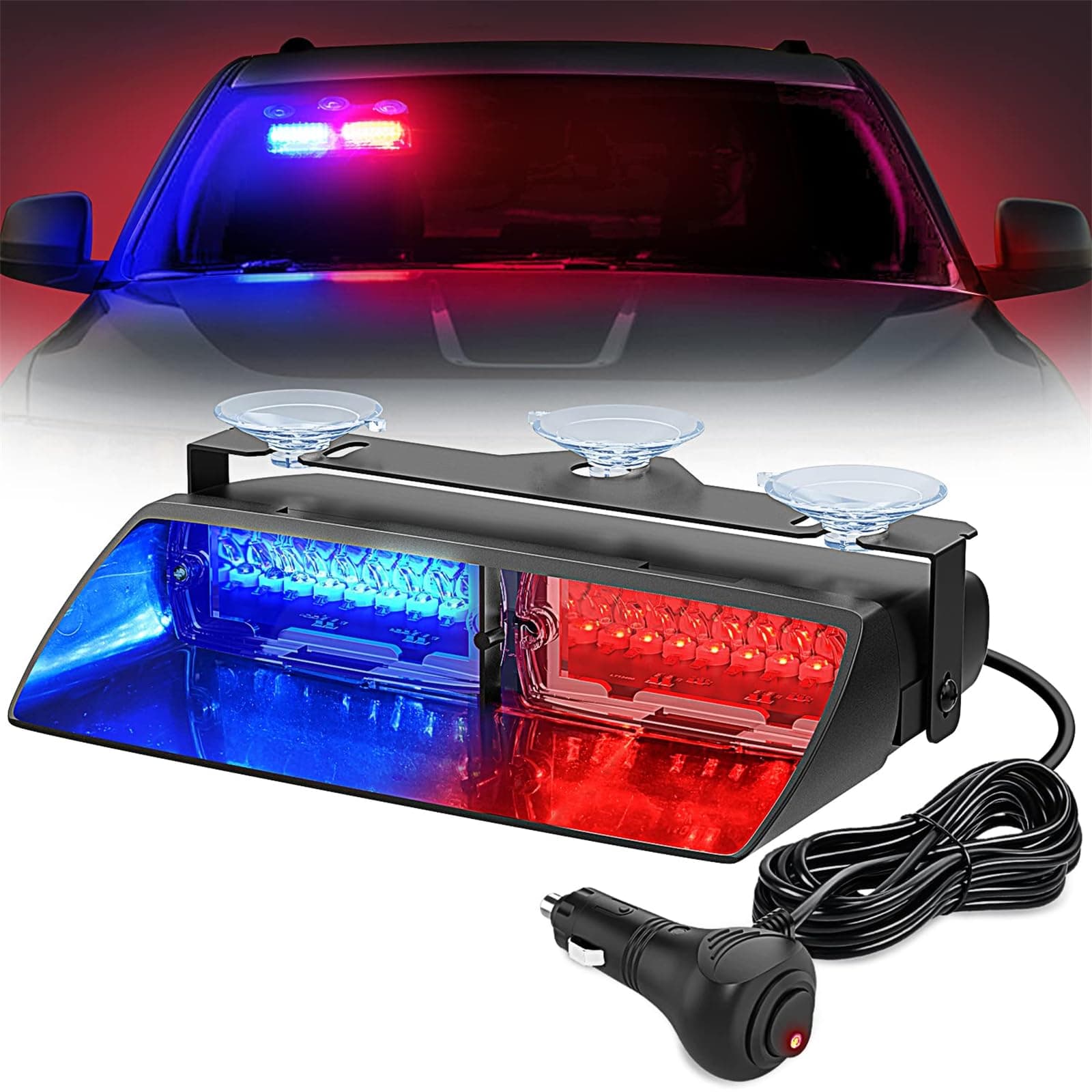 TERRIFI LED Emergency Strobe Lights with Suction Cups, Super Bright Windshield Hazard Warning Safety Flash Lights for Police, Firefighters, and Emergency Vehicles