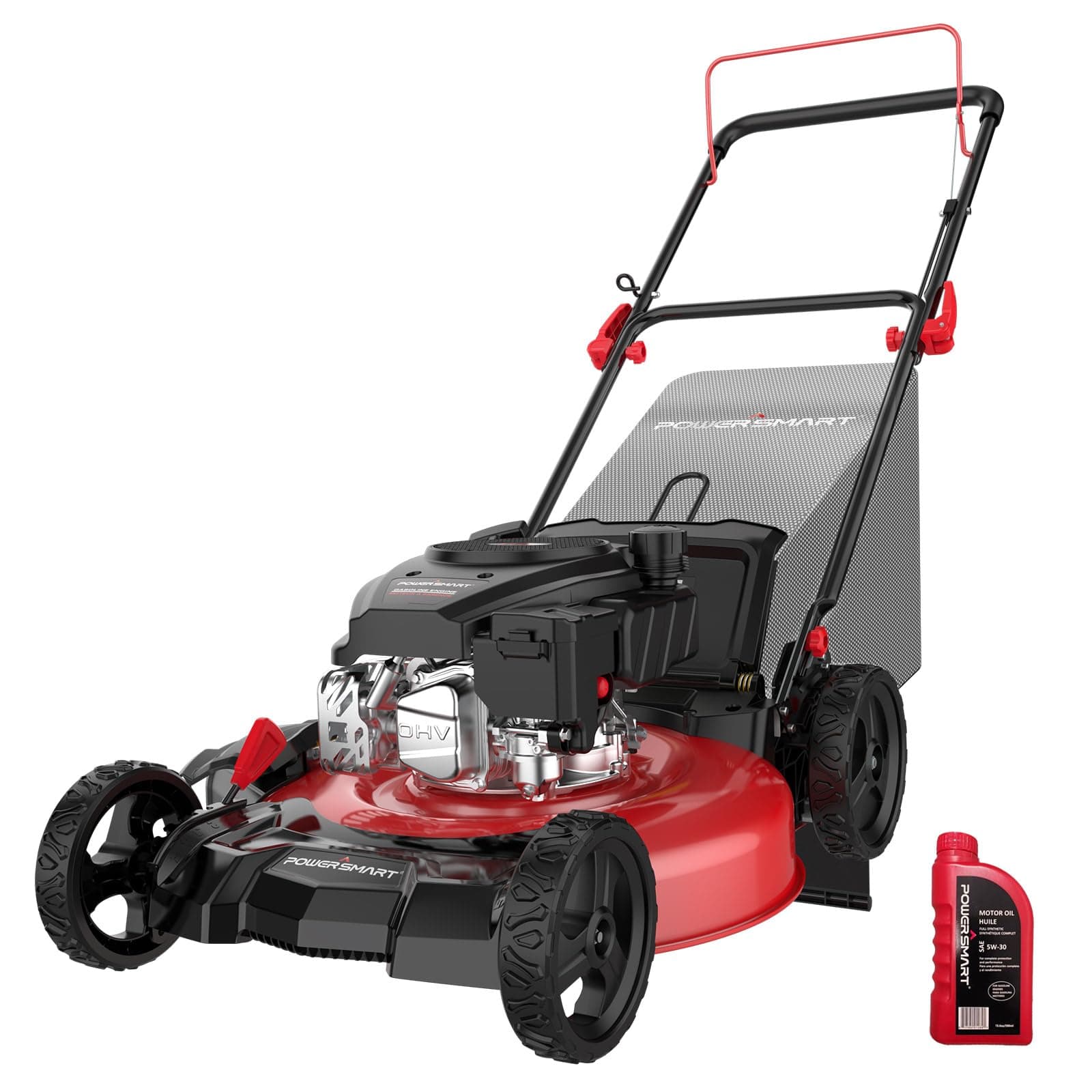 PowerSmart Gas Push Lawn Mower 21in. 144cc 4-Cycle Engine 3-in-1 Mulch, Bag, Side Discharge, 6-Position Height Adjustment, Lawnmowers