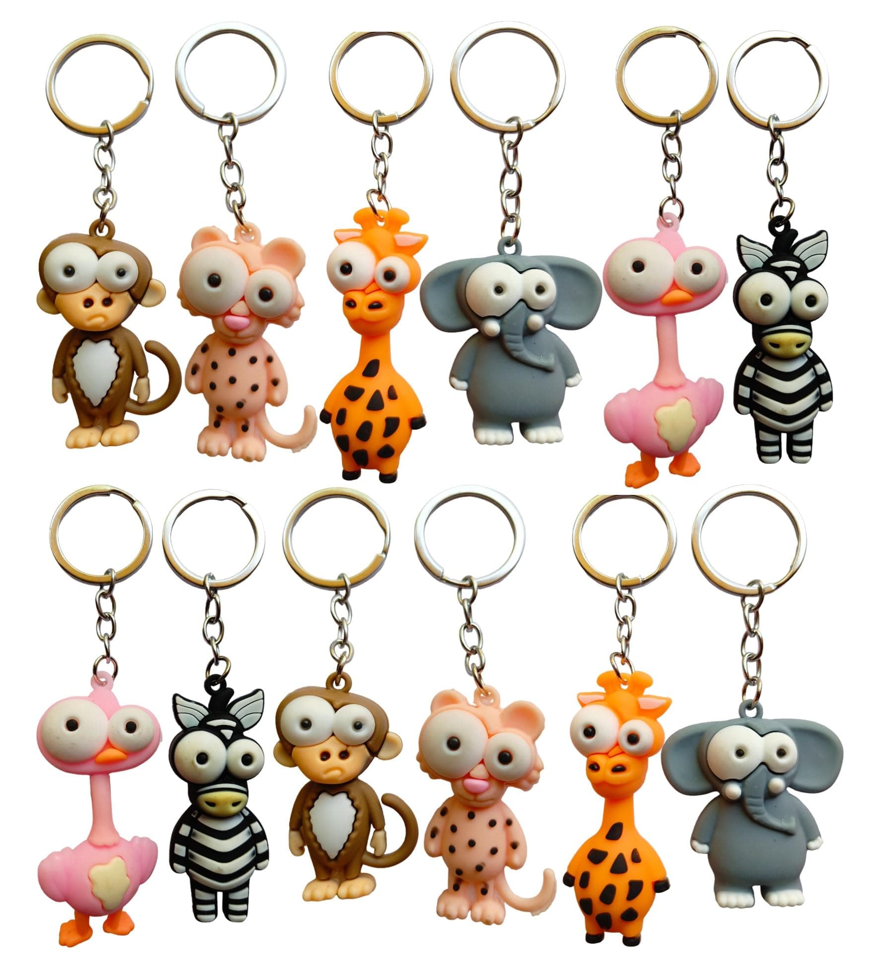 MONKEYTAIL 12 Pcs Jungle Animal Theme Keychains as Birthday Return Gifts for Kids of All Age Groups
