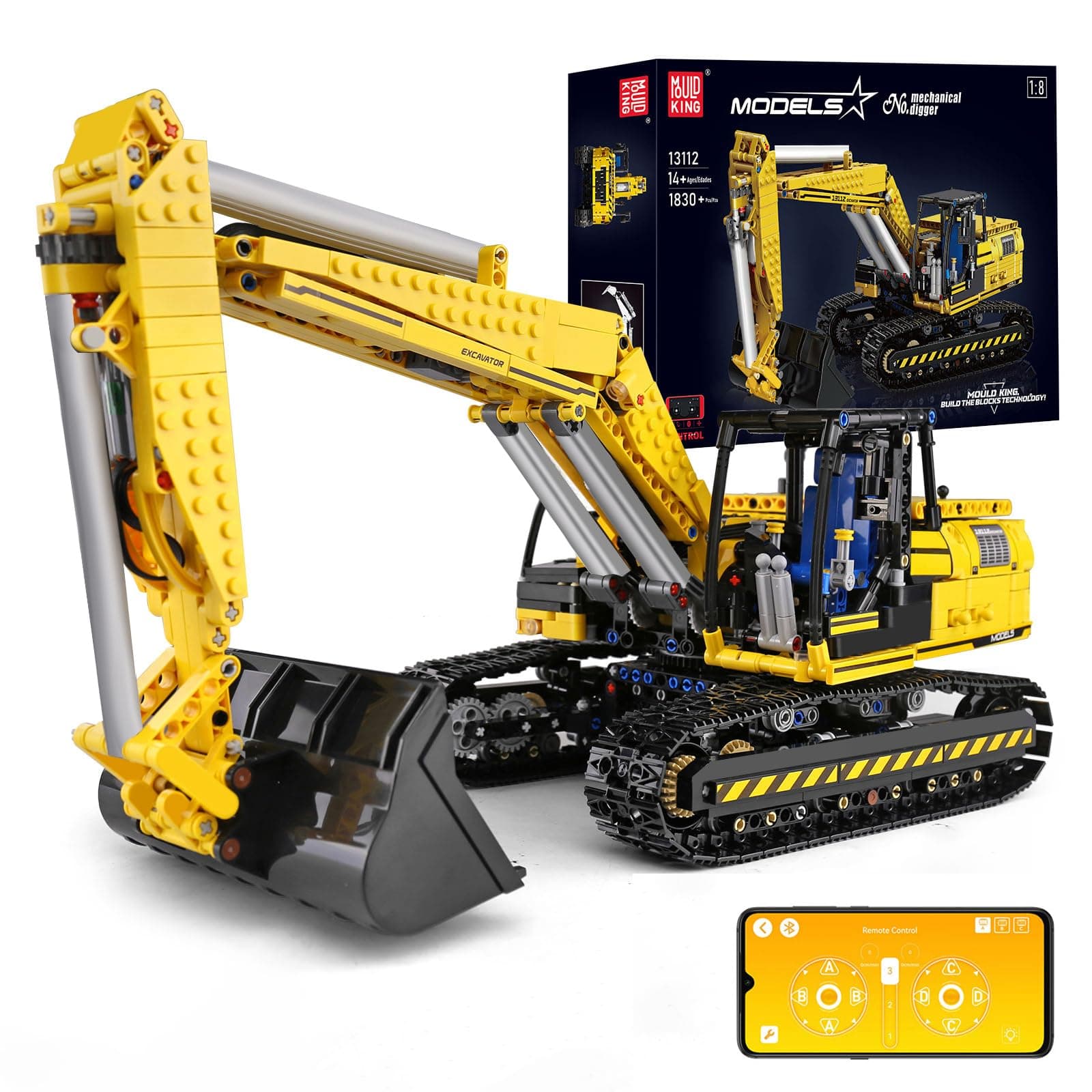 Mould King Remote Control Excavator Building Toy, APP Control Digger Kits, Construction Vehicles Model with Motor, STEM Engineering Toys for Adult