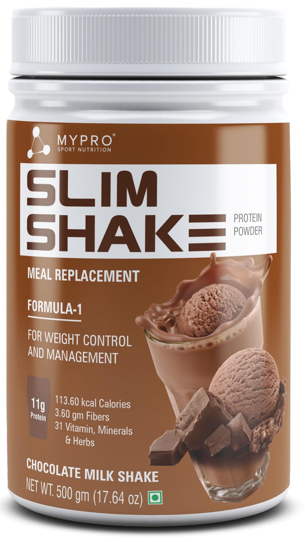 Mypro Sport Nutrition Slim Shake Protein Powder-Meal Replacement Shake For Weight Control & Management-Sugar-Free,For Men & Women-500 Gm- (Chocolate Milk Shake Flavor)