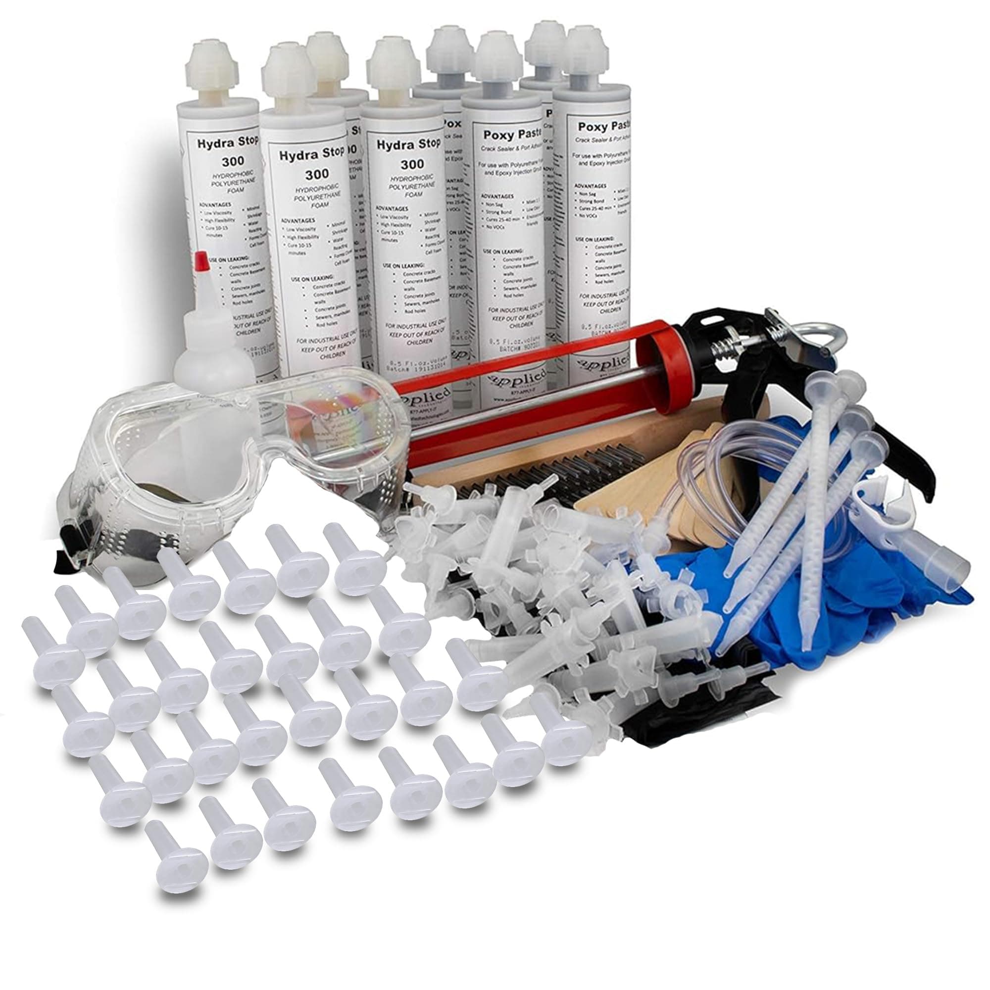 20' Fast Set Foundation Crack Repair Injection Kit, Hydra Stop 300 Expanding Polyurethane Foam Concrete Crack Filler, Basement Wall Leak Sealant, Waterproof Repair System for Wet Basement Solutions