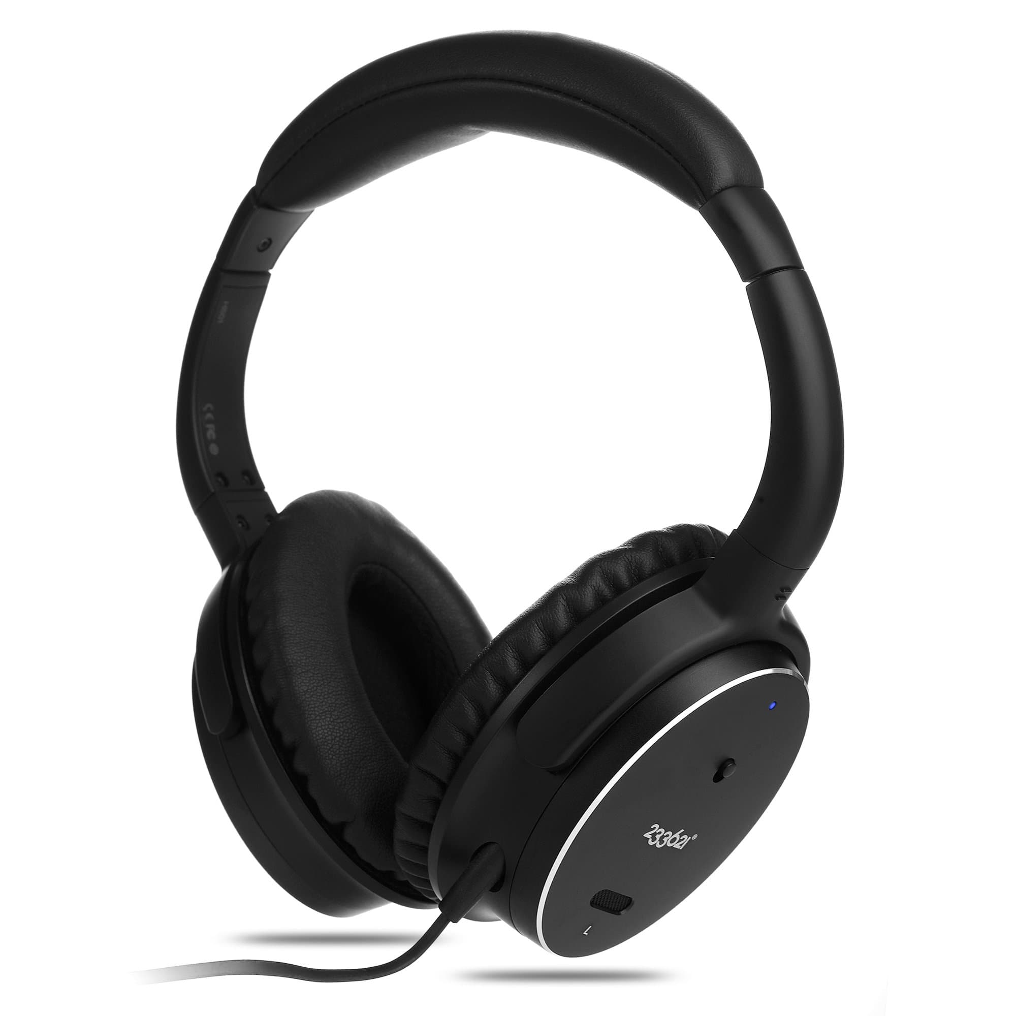 Wired Active Noise Cancelling Headphones with Microphone and Remote Control, Sound Cancelling Headphones with Case for iPhone, iPad, iPod, Smartphone, Tablet, TV (Black)