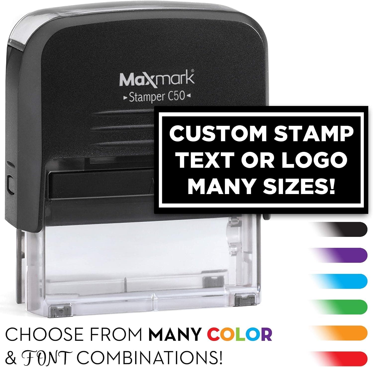 MaxMark Personalized Business Custom Self-Inking Rectangular Logo or Text Stamp - Choose from 15 Ink Colors.