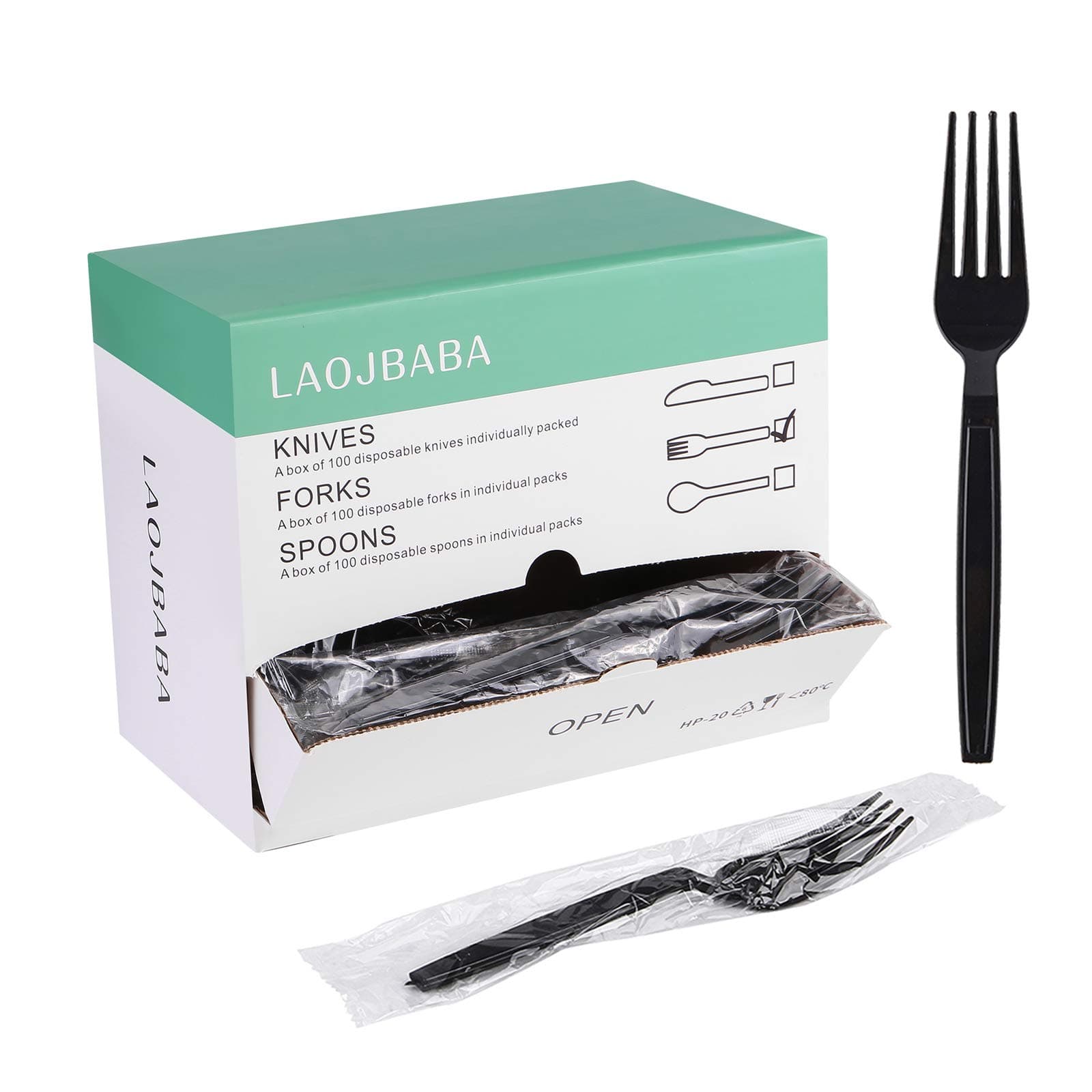 Plastic Fork Disposable Individually Packaged Forks Black 7-Inch Commercial Take Away Forks,Super Hard Mass Heavy Individually Wrapped Fork 100 PCS