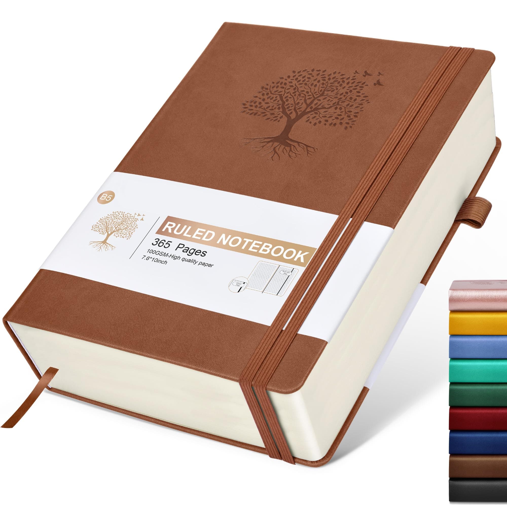 Lined Journal Notebook -365 Pages B5 Large Journal for Writing Men Women, College Ruled Notebook, Hardcover Leather Journal, Daily Notebook for Work, Note Taking, 100Gsm Paper ( 7.6'' X 10'' Brown)