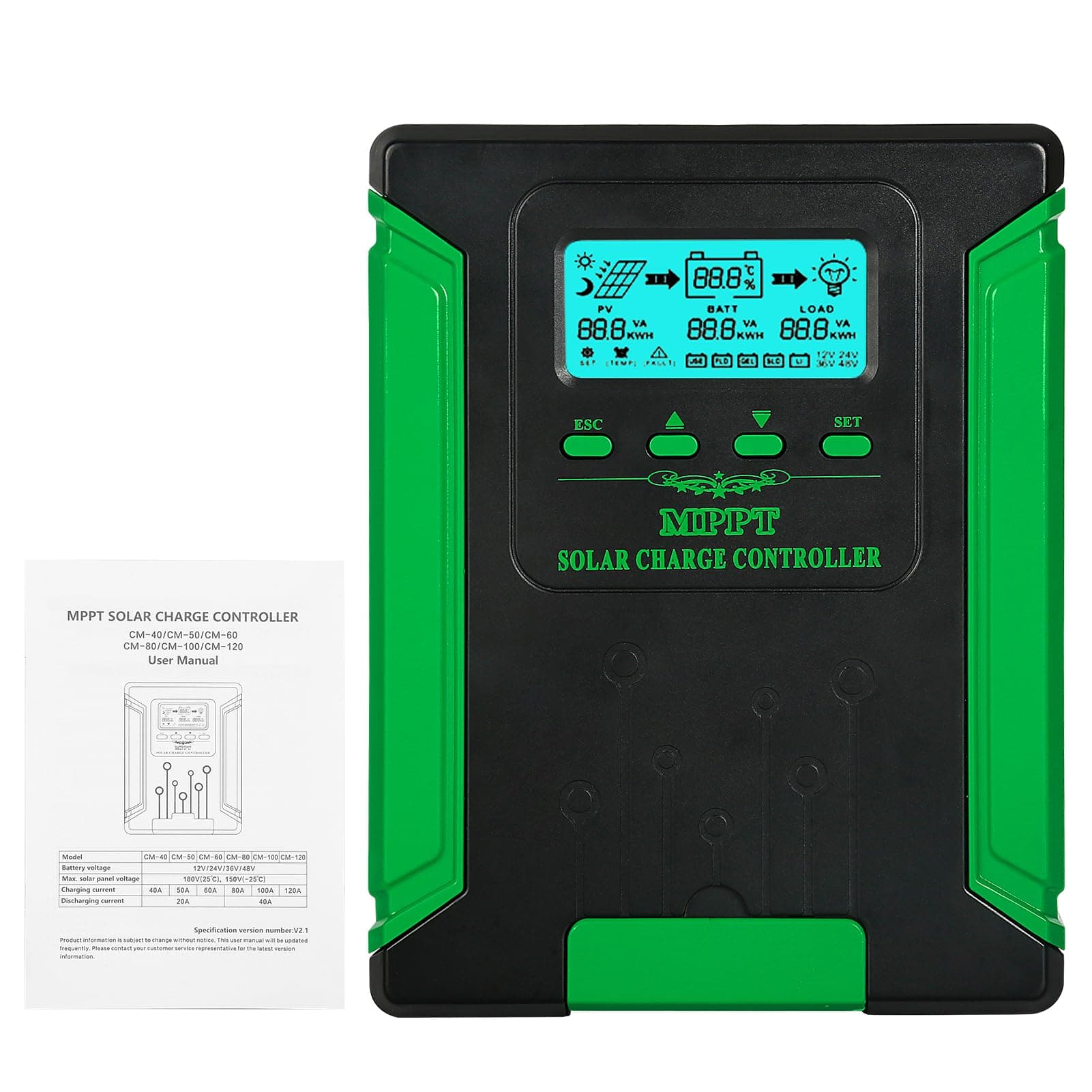 Ailao MPPT Solar Charge Regulator, Solar Charge Controller 40A/60A 12V 24V 36V 48V Car 180VDC Input Regulator Solar Panel Photovoltaic (Color : 60A)