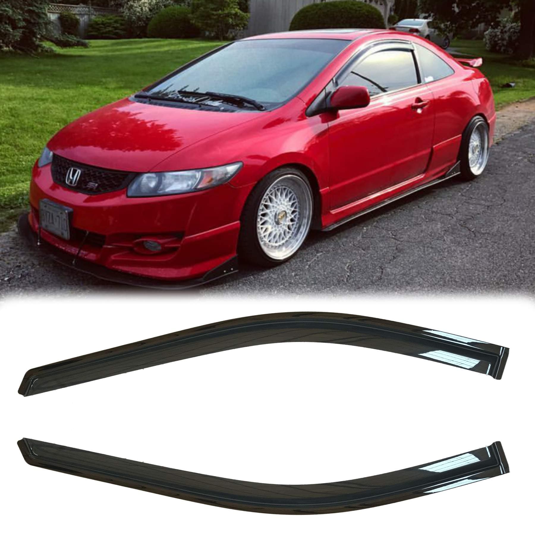 Side Window Wind Deflector, Out-Channel Tape-On Nice Rain Guards Set, Window Visor fit for 2006-2011 Honda Civic 2-Door Coupe Only 92410