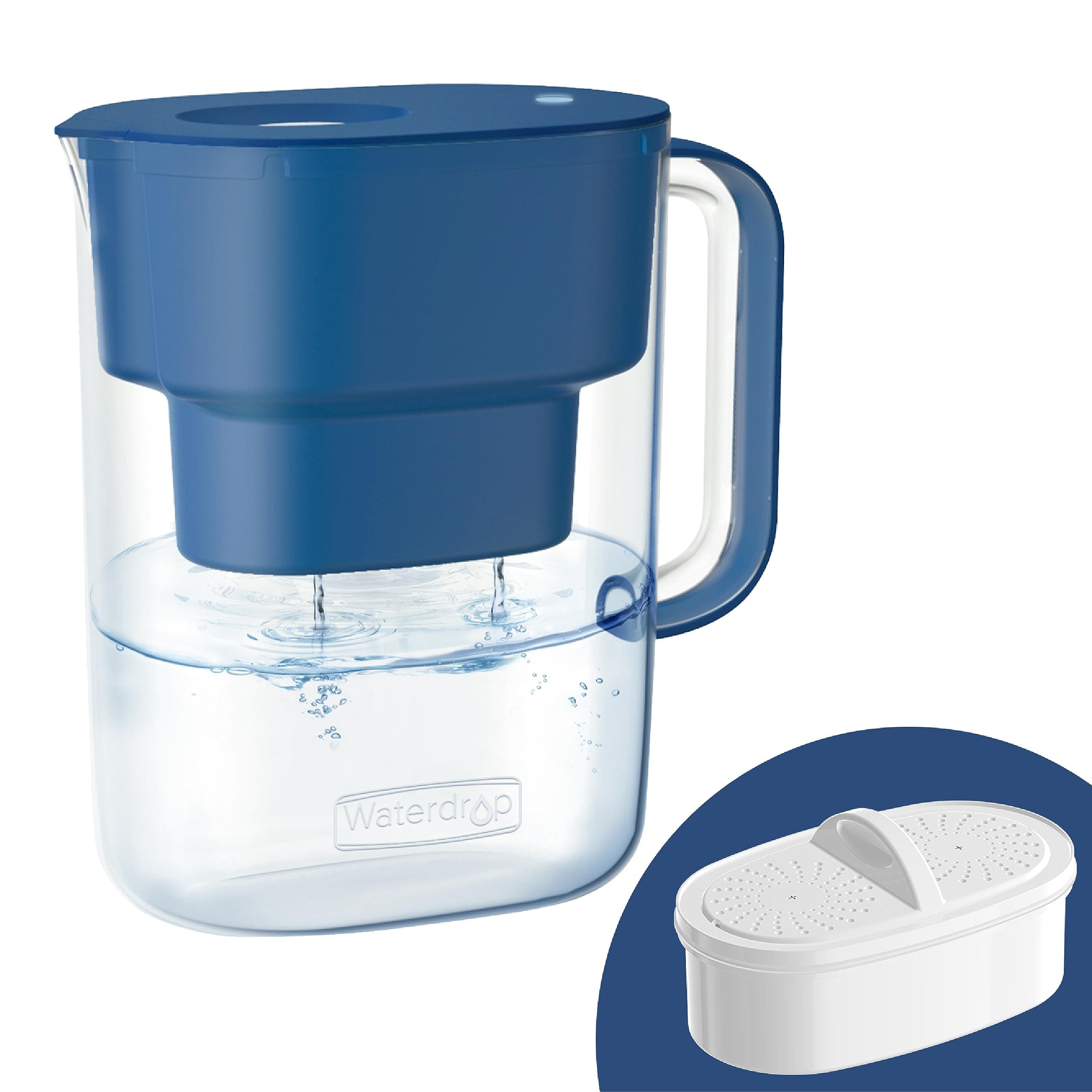 Waterdrop Lucid Water Filter Jug with 1×90 Days Filter, 3.5L, Reduces Fluoride, Chlorine and More, NSF Certified, BPA Free, Classic Blue (Replacement Filter: WD-PF-01A Plus)