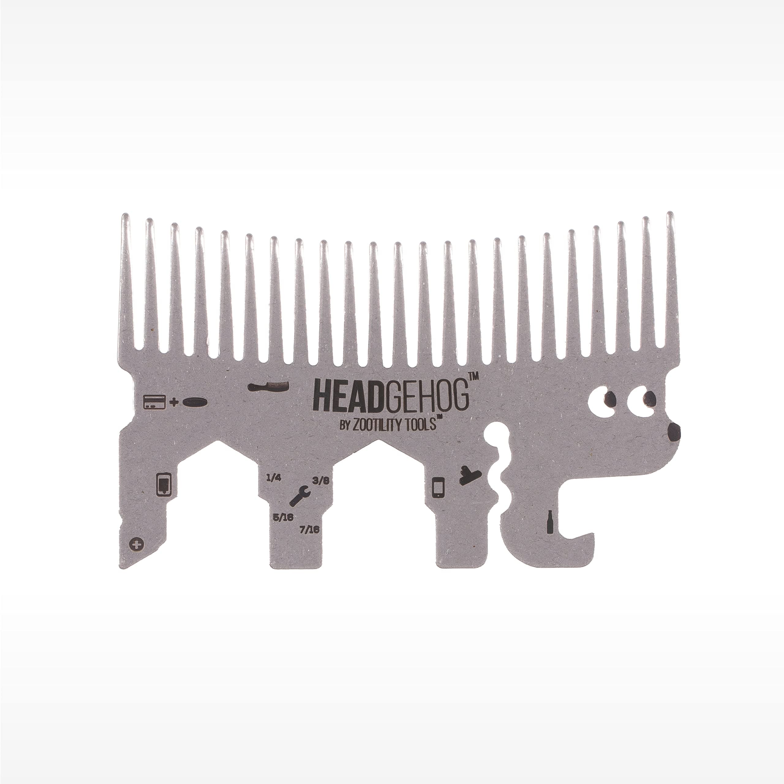 Zootility Tools Headgehog Silver the 7 Function Utility Comb That Fits in Your Wallet (Silver)