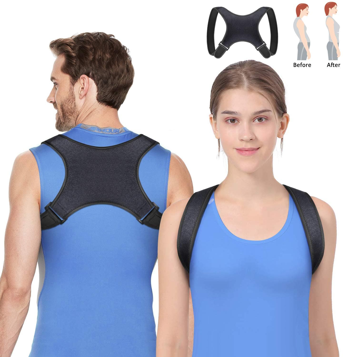 Posture Corrector, Physical Therapy Adjustable Back Brace Support for Men Women - Back, Shoulder, and Neck Pain Relief