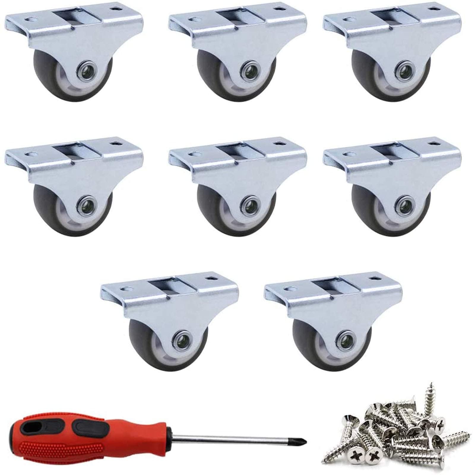 Luomorgo 8 Pack 1" Caster Wheels Rigid Fixed Non Swivel Casters with Metal Top Plate No Noise TPE Wheels for Furniture, 141 Total Capacity