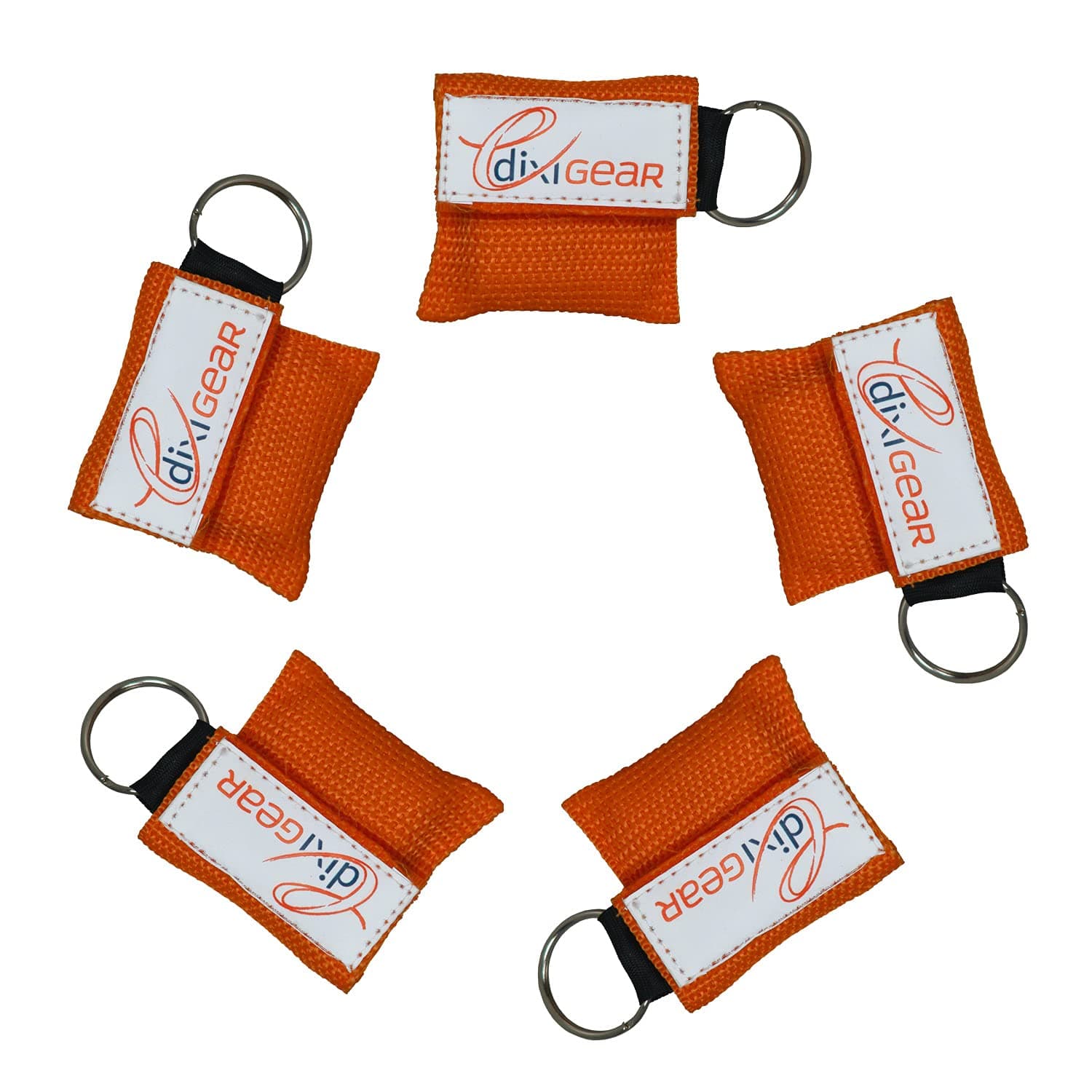 Dixie EMS CPR Mask for Pocket or Key Chain, CPR Emergency Face Shield with One-Way Valve Breathing Barrier for First Aid or AED Training, 5 Count - Orange