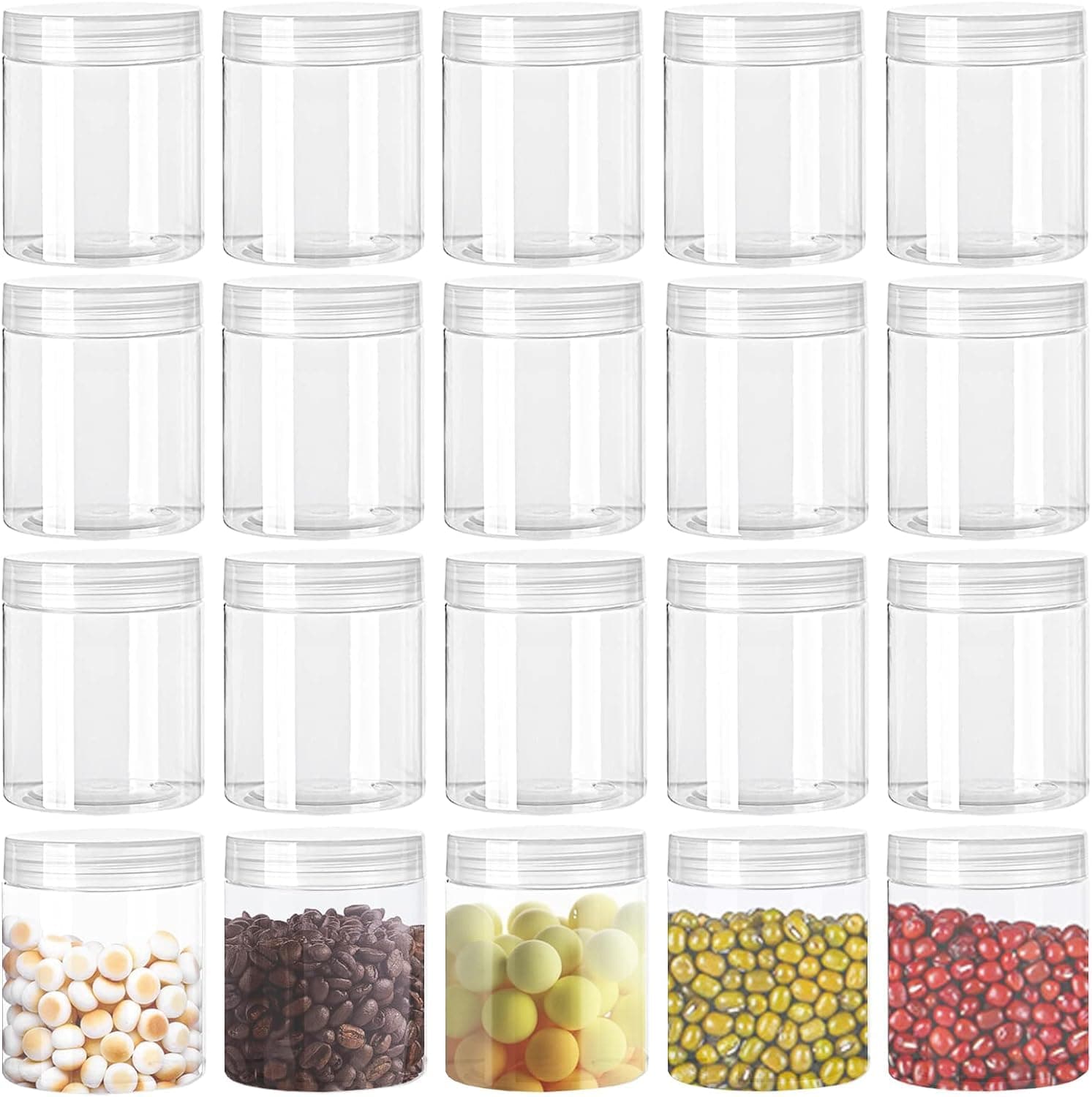 LATERN 20Pcs 210ml Clear Plastic Jars with Lids, 6.5CM Wide-mouth Storage Containers Refillable Empty Bottles for Dry Food Seasoning Honey Cosmetics Lotions Butters Slime Storage