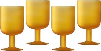 Elle Decor Frosted Glass Goblets Set of 4 - Beverage Stemmed Glass Cups- 8.2 oz Capacity - Elegant Red Wine Glassware for Wedding, Anniversary, Housewarming (Amber)