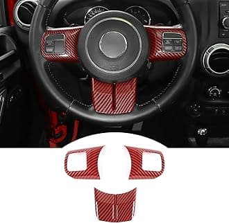 JeCar Interior Steering Wheel Decoration Trim Kits For Jeep Wrangler 2011-2017 JK & Unlimited/Patriot Compass 2011-2016 & Grand Cherokee 2011-2013, Red Carbon Fiber Finish