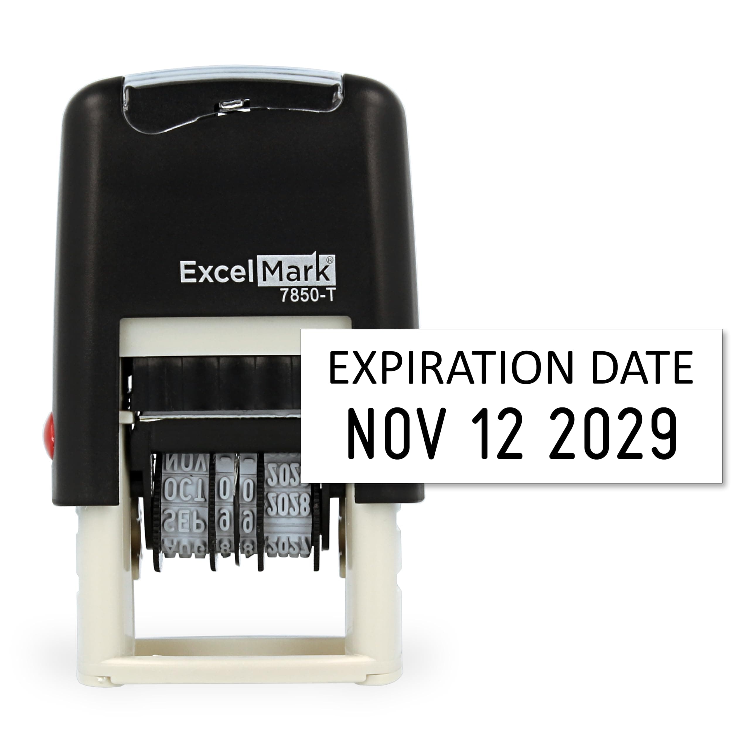 ExcelMark Expiration Date - Self-Inking Rubber Date Stamp - Compact Size - Black Ink