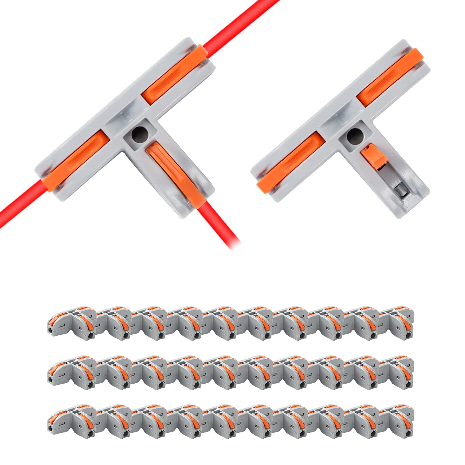 30pcs Compact Wire Conductor Connector，Aigreat Compact Splicing Connectors, Electrical Connectors Blocks, T-Shape Connectors for Wiring, Quick Terminal Block 112 Lever Wire Nut Connectors