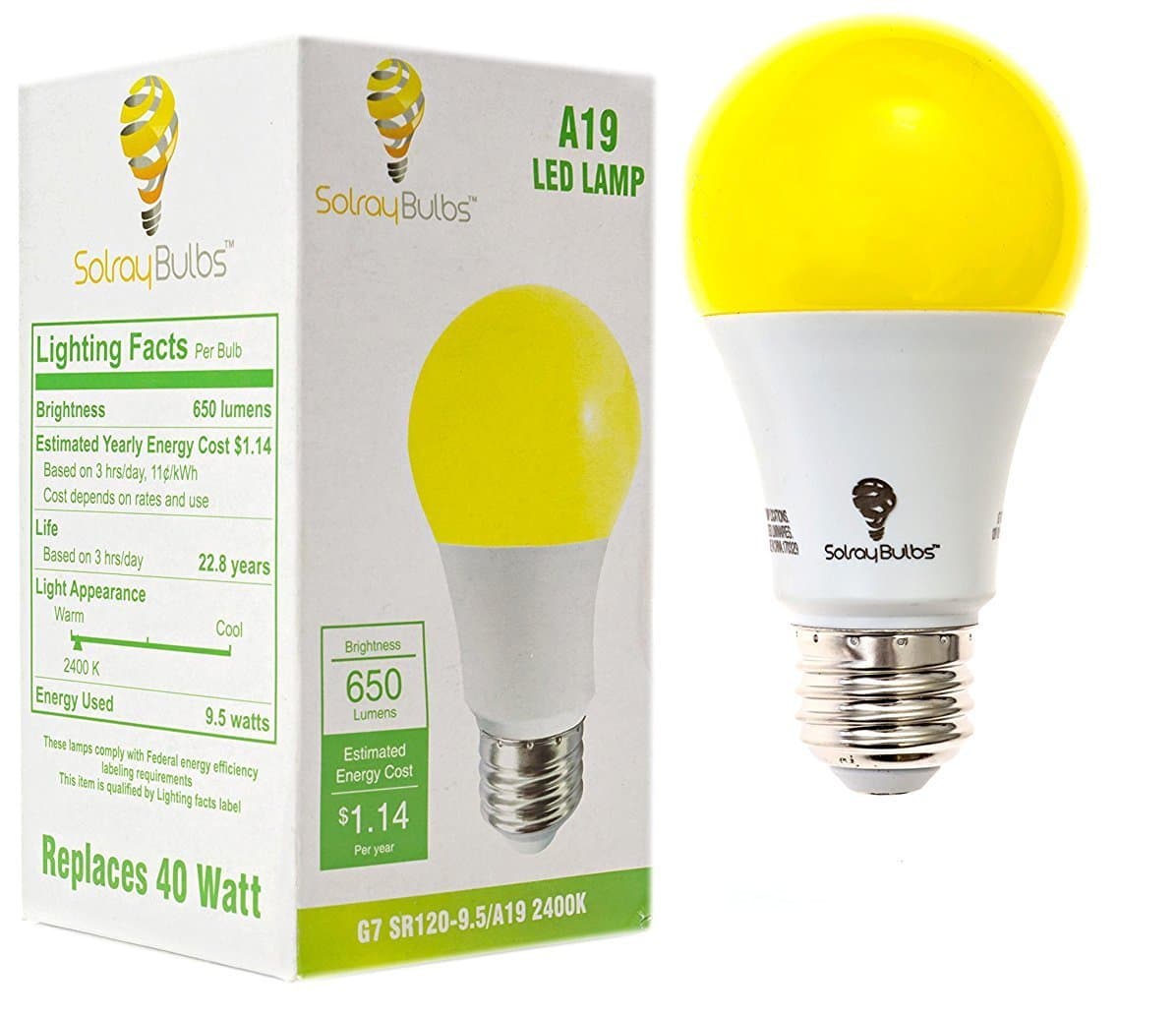 Yellow LED Bug Light Bulb Outdoor 650 Lumens Medium Base LED 9.5 Watt Outdoor Indoor Bug LED Warm Yellow Light Bulb 2400k (1Pack)