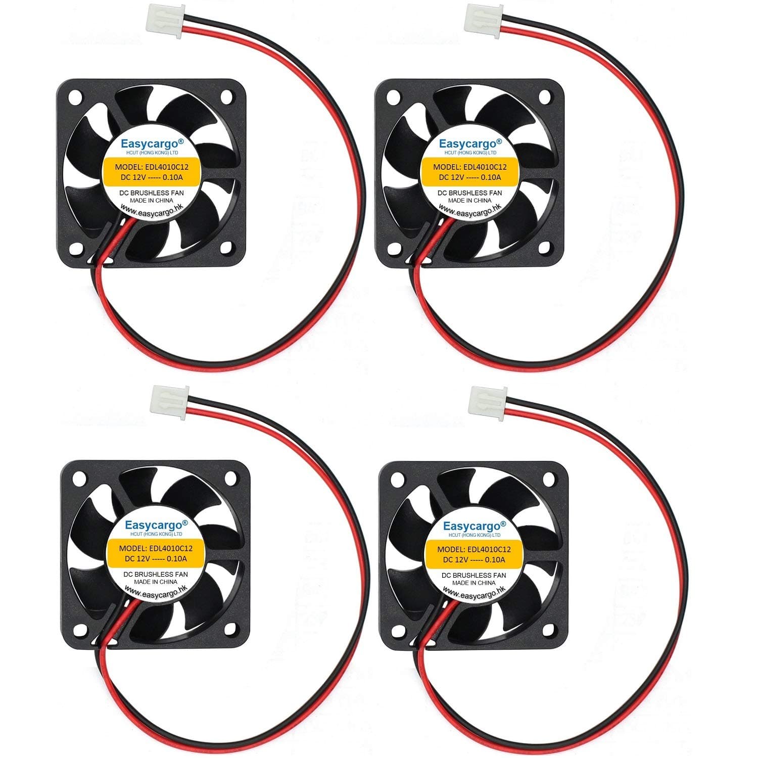 Easycargo 4pcs 3D Printer 40mm Fan 12V DC, 4010 Cooling Fan Sleeve Bearing Brushless 2 pin, 40mm Cooler Fan + Grill Mounting Kit 40mm x 40mm x10mm