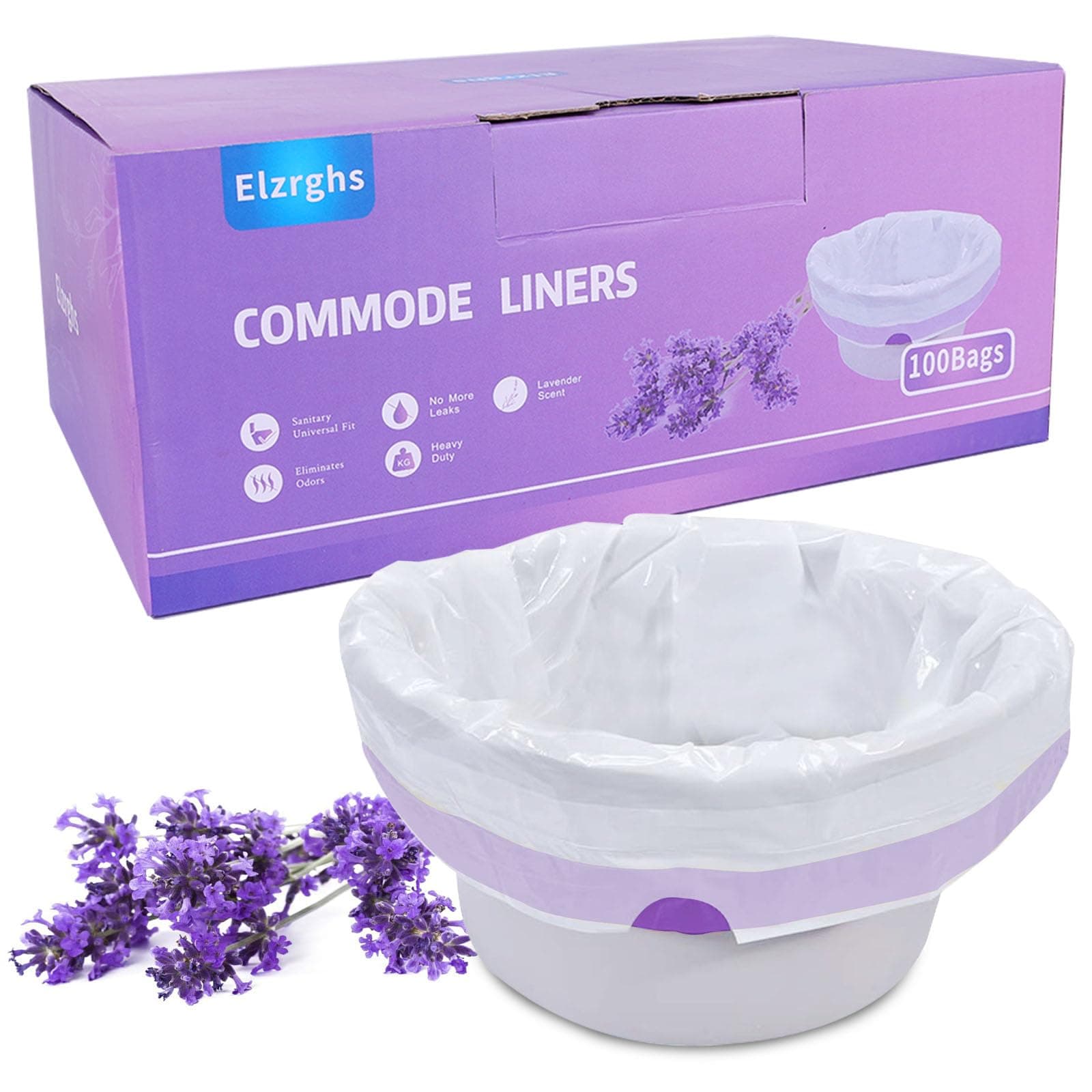 Commode Liners for Bedside Commode, Portable Toilet, Bed Pan, 100 Count Lavender Scented Disposable Potty Chair Liners