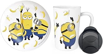 Zak DesignsMinions: The Rise of Gru Ceramic Latte Mug and Plate for Coffee, Tea, Breakfast or Dessert with Travel Mug Lid, 2-Piece Set