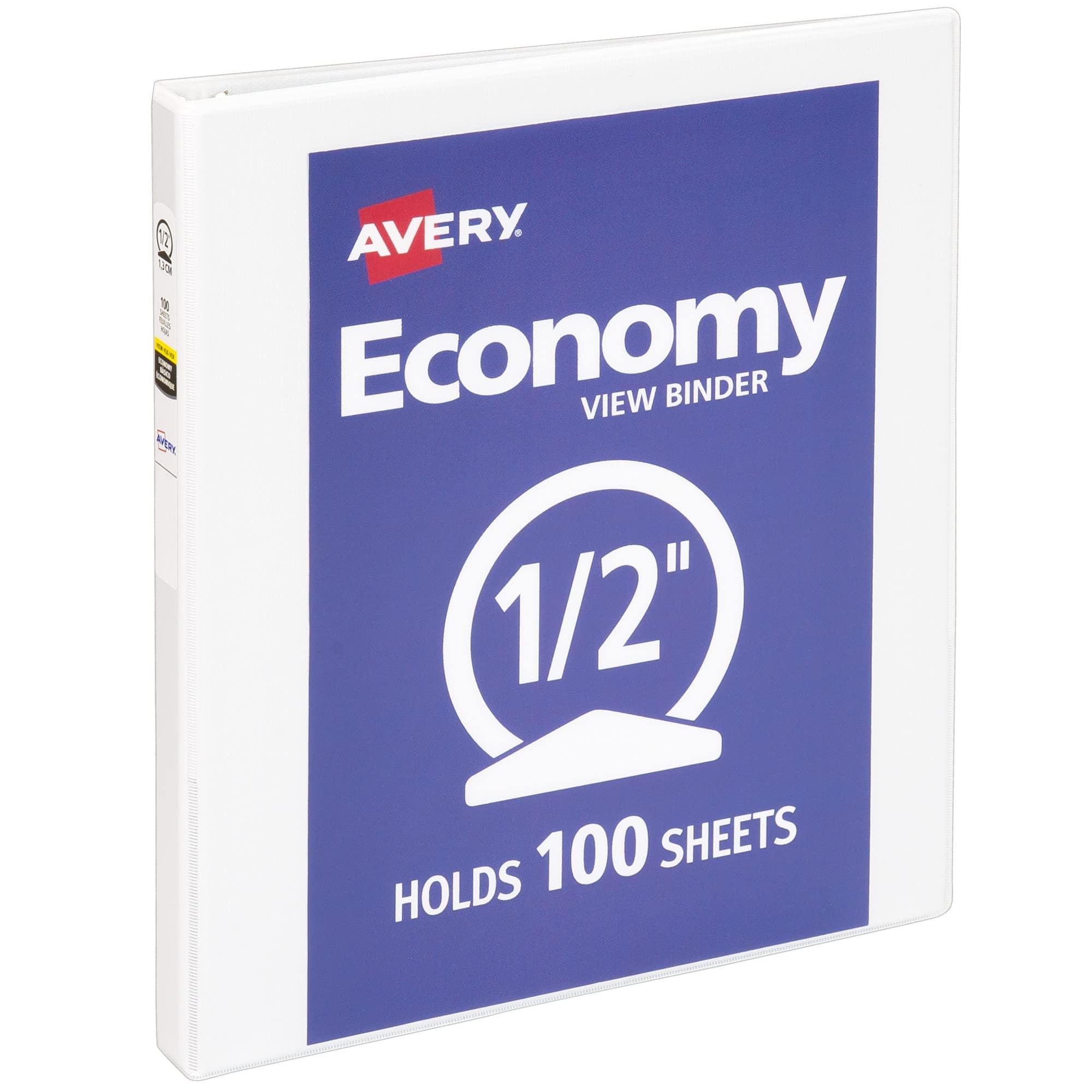 Avery Standard View 3 Ring Binder, 0.5" Round Rings, 100-Sheet Capacity, 0.7 Inch Wide Spine, 1 White Binder, Ideal for Lightweight Organization and Occasional Referencing (05706)
