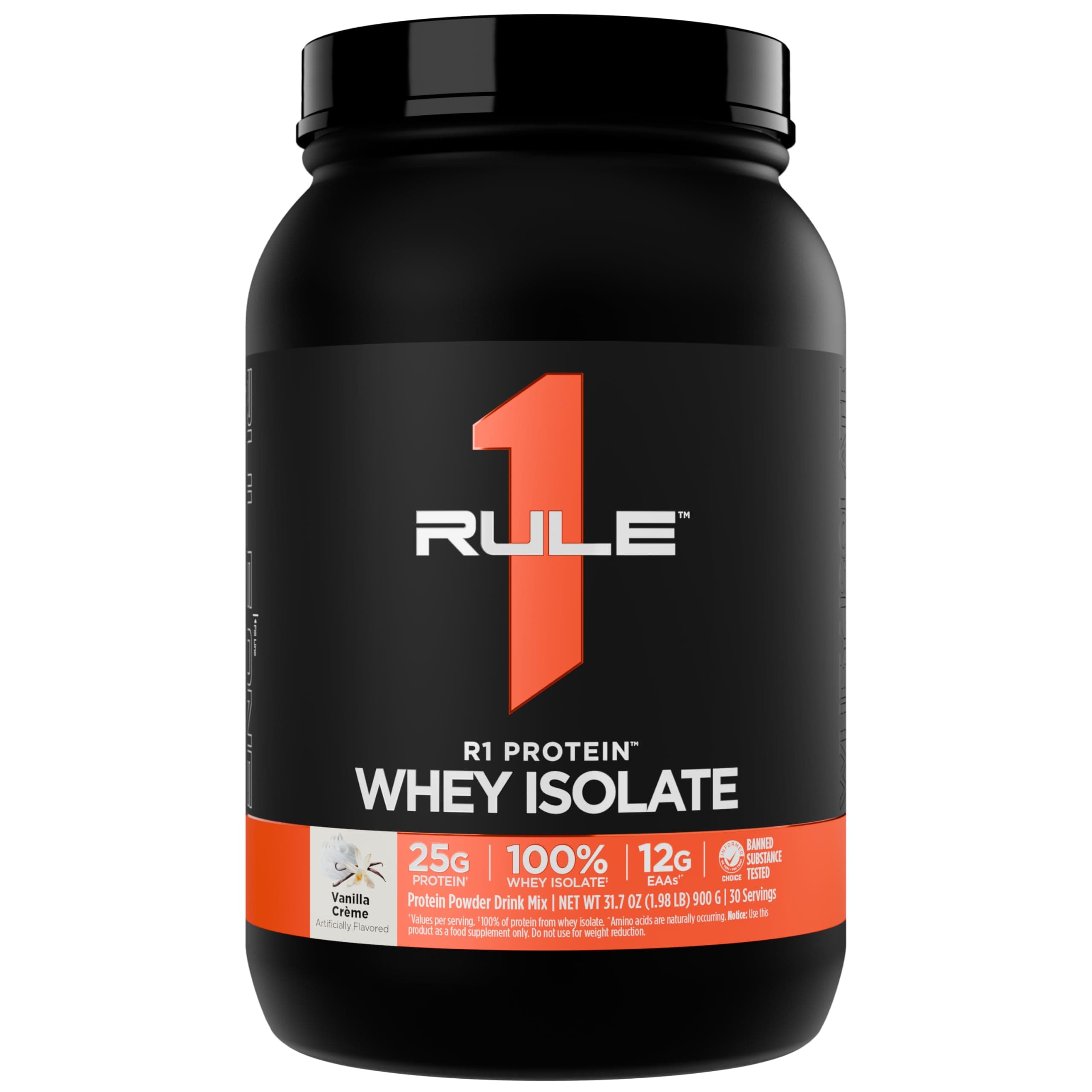 Rule 1 Proteins R1 Protein Whey Isolate - with 25g Protein & 6g BCAA Exclusively from Isolated & Hydrolyzed Sources for Workout Recovery (2 Pounds, Vanilla Créme)