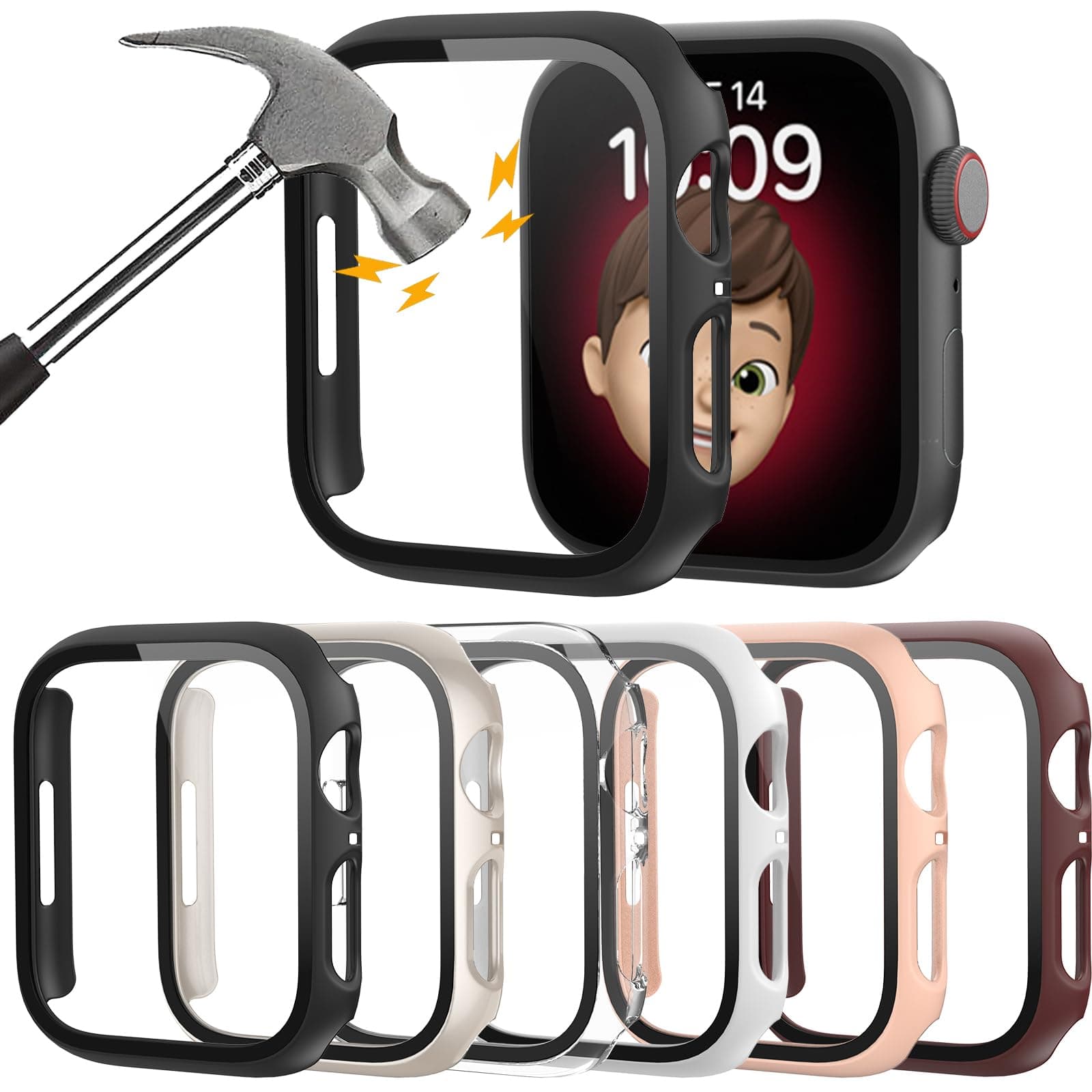 Rontion 6 Pack Hard PC Case with Tempered Glass Screen Protector for Apple Watch 44mm SE 3/SE(2nd Gen) Series 6/SE/5/4, Scratch Resistant Full Protective Bumper Cover for iWatch 44mm Accessories