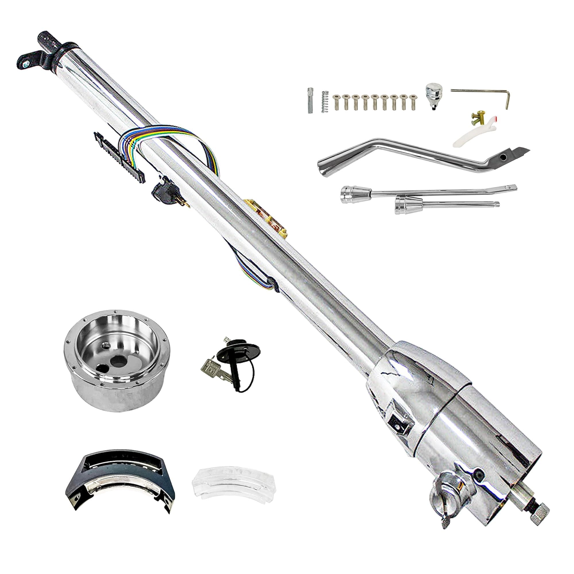 - 33" Inch Chrome GM Style Tilt Steering Column Automatic Shift with Key, Universal Column for Chevy C10 Nova for GMC Truck Classic Cars 1960-1972