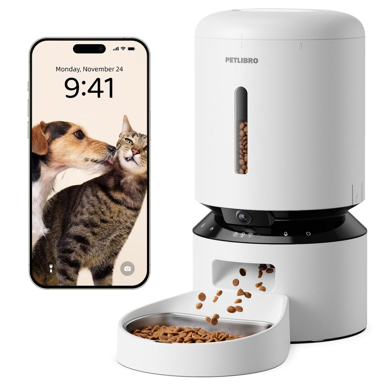 PETLIBRO Automatic Cat Feeder with Camera, 1080P HD Video with Night Vision, 5G WiFi Pet Feeder with 2-Way Audio, Low Food & Blockage Sensor, Motion & Sound Alerts for Cat & Dog (Off-white)