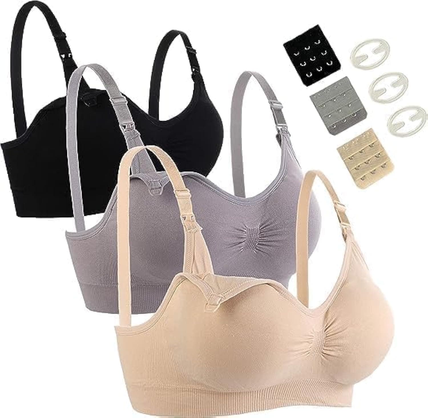 3 Pack Full Cup Nursing Bras Seamless Maternity Bras for Easy Breastfeeding with Extra Bra Extenders