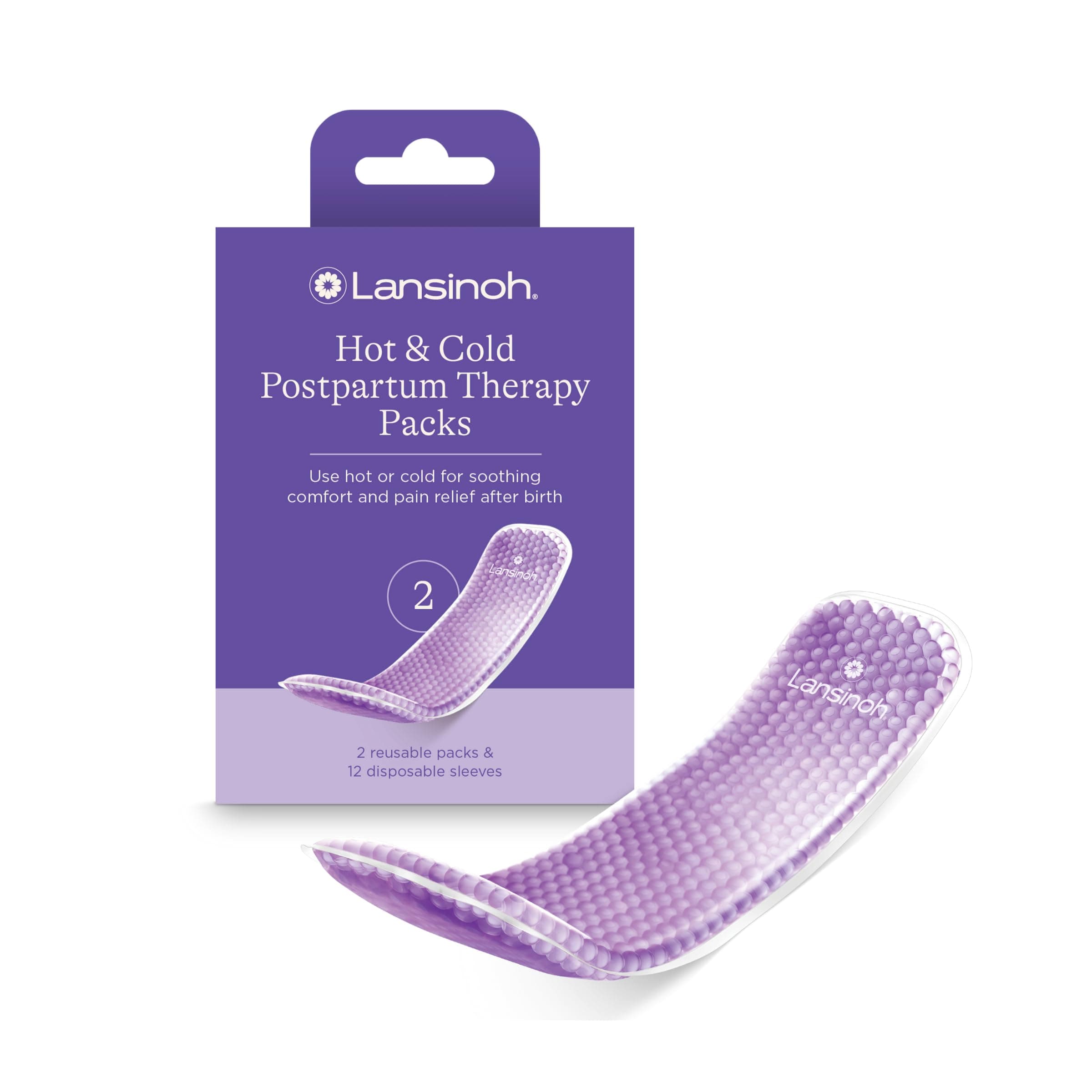 Lansinoh Hot and Cold Pads for Postpartum Essentials, Purple, 2 Count Postpartum Pads