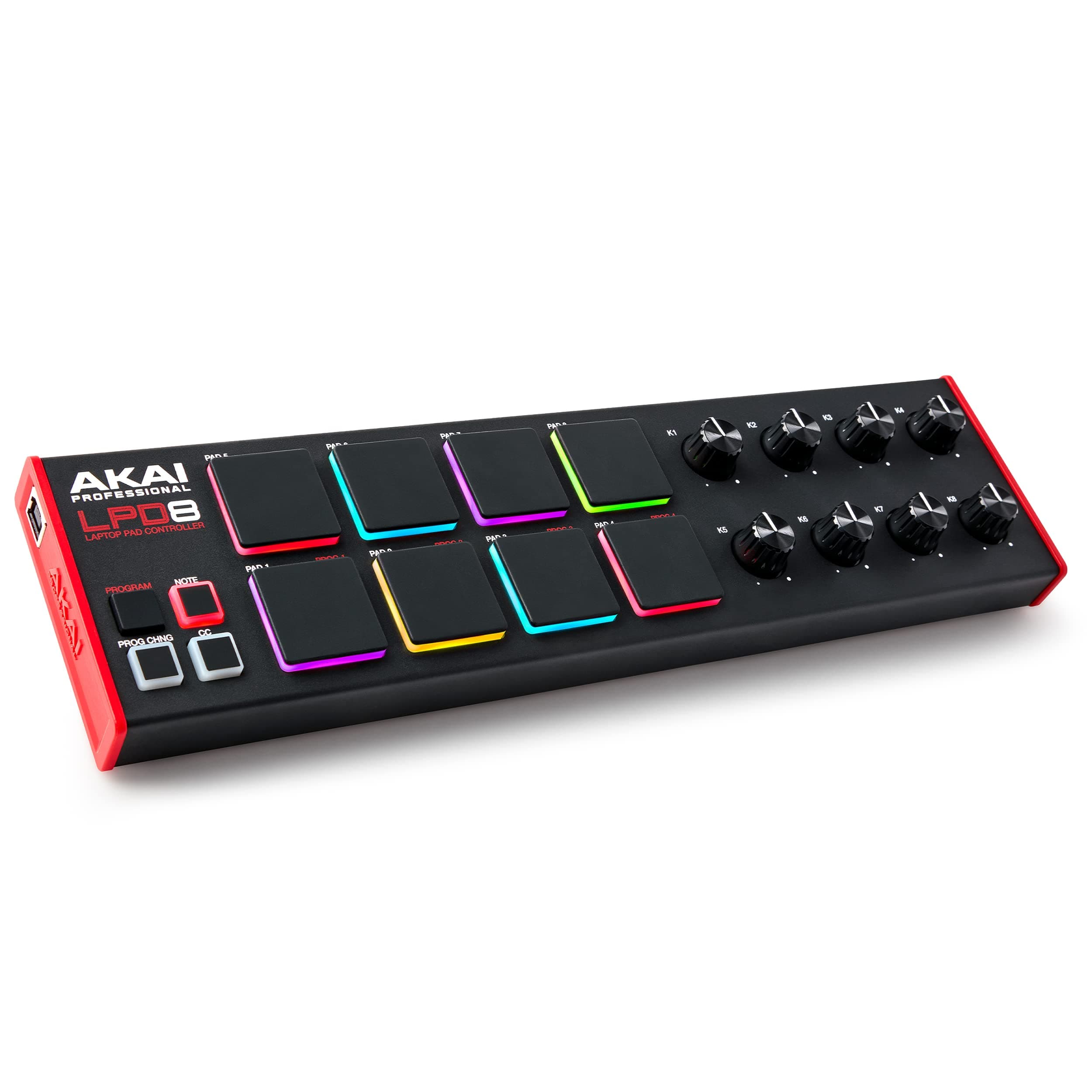 Akai Professional LPD8 - USB MIDI Controller with 8 Responsive RGB MPC Drum Pads for Mac and PC, 8 Assignable Knobs and Music Production Software