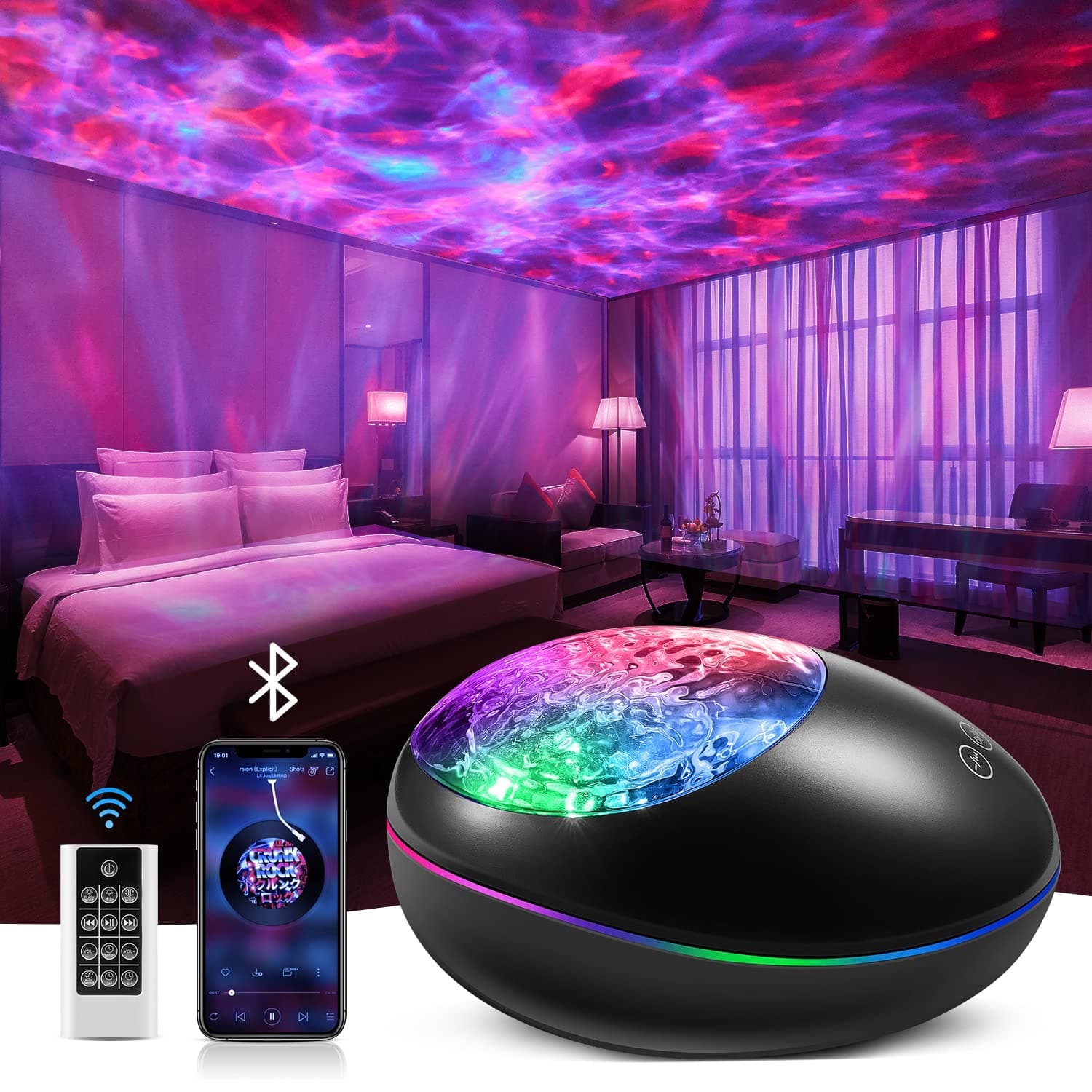ONEFIRE Galaxy Projector, White Noise Night Light Projector for Bedroom, Bluetooth Music Ceiling Projector Room Lights, Remote Timer Galaxy Light Skyligh,Star Lights Projector for Kids Teen Girl Gifts