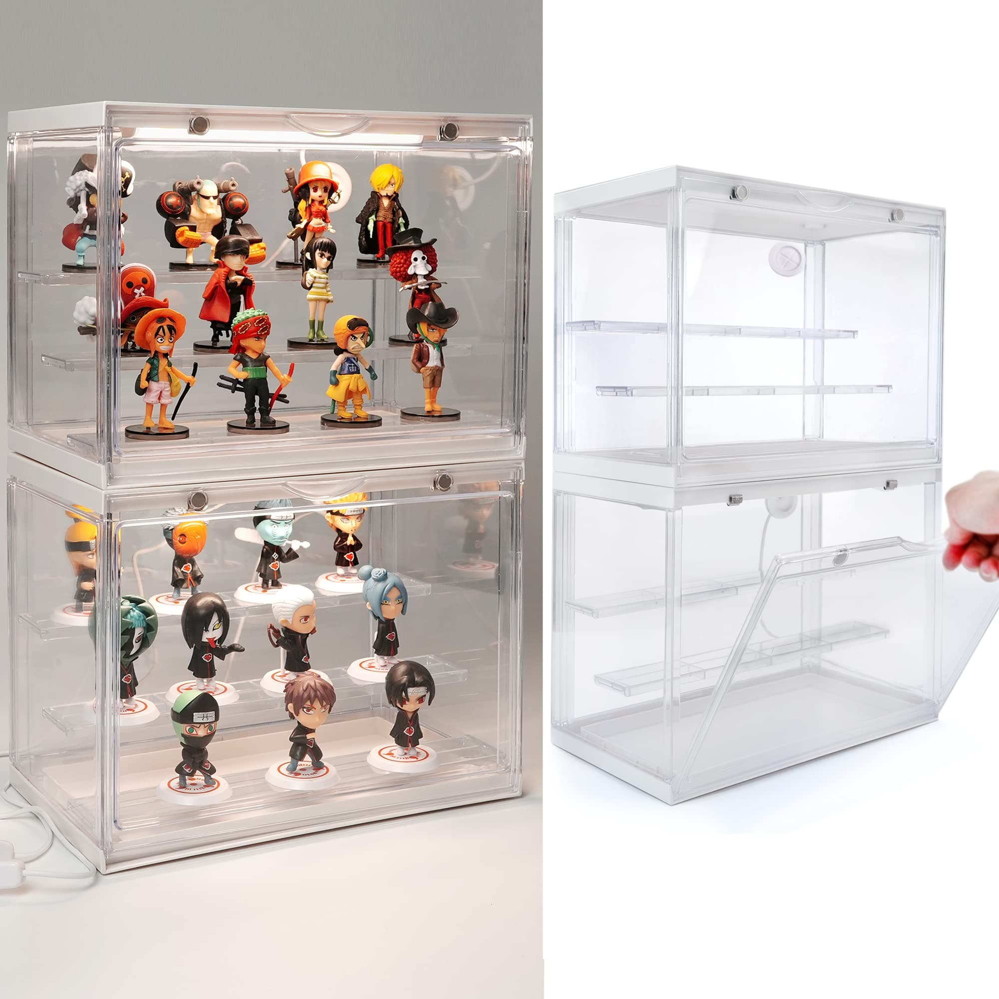 Display Case for Mini Action Figures with Lighting System for Collectible Pop Figures and Toys, 11.8 in x 9.1 in x 6.7 in Dustproof Showcase (1 Set) Transparent