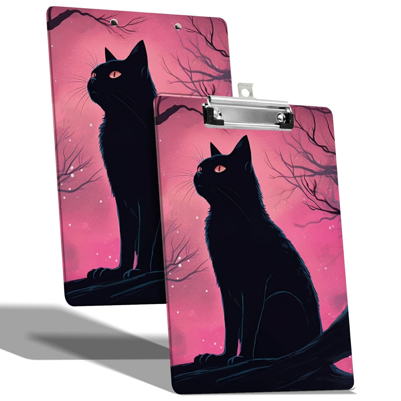 A4 Size Clipboard with Hanging Hook and Low Profile Clip, Plastic Nurse Clipboard Writing Drawing Board with Double-Side Cat Pink Nebula Print for Woman Kids Office School Use