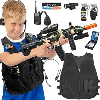 SWAT Dress Up Toys Sets with Electric Soft Bullets Automatic Toy Guns,Officer Costume for Kids, Police Costume Pretend Toys with Accessories for Boys, Halloween Costumes for Kids Boys Girls