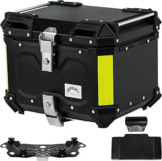 Motorcycle Top Case, 45L Aluminum Motorcycle Trunk, Tail Box Bag with Anti-Theft Lock System, Waterproof, Rustproof and Dustproof, Easy Installation with Universal Bracket, Black