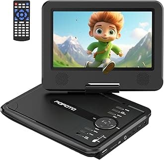 pofoto 9.5" Portable DVD Player for Kids and Car with 7.5" Swivel Screen, 4-6 Hours Working Time, Car DVD Player with Dual Speakers, Remote Control, Support Sync TV, Region Free USB/SD/AV