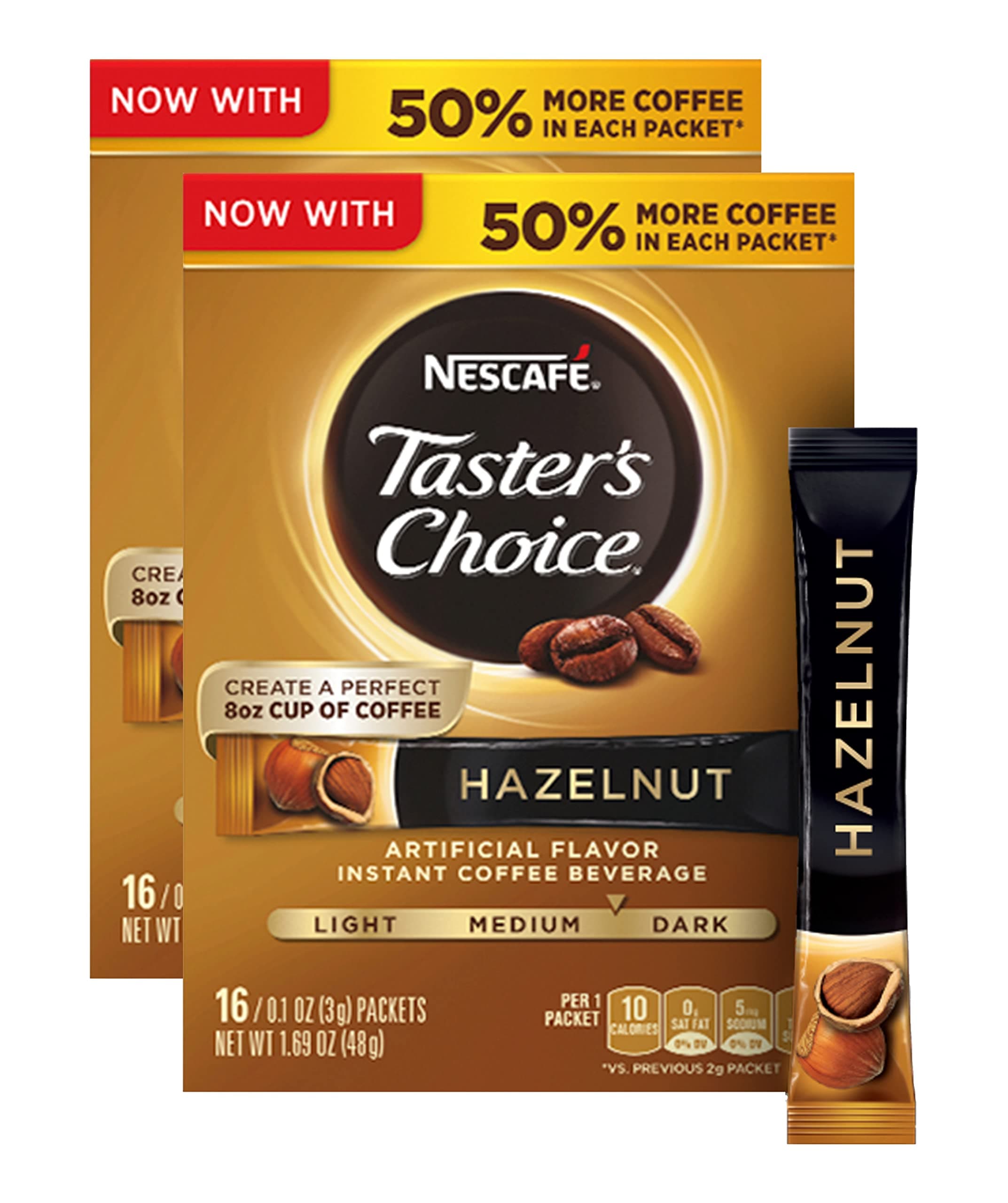 Taster's Choice, Instant Coffee Beverage, Hazelnut, 16 Packets, 0.1 oz (3 g) Each - 2pc