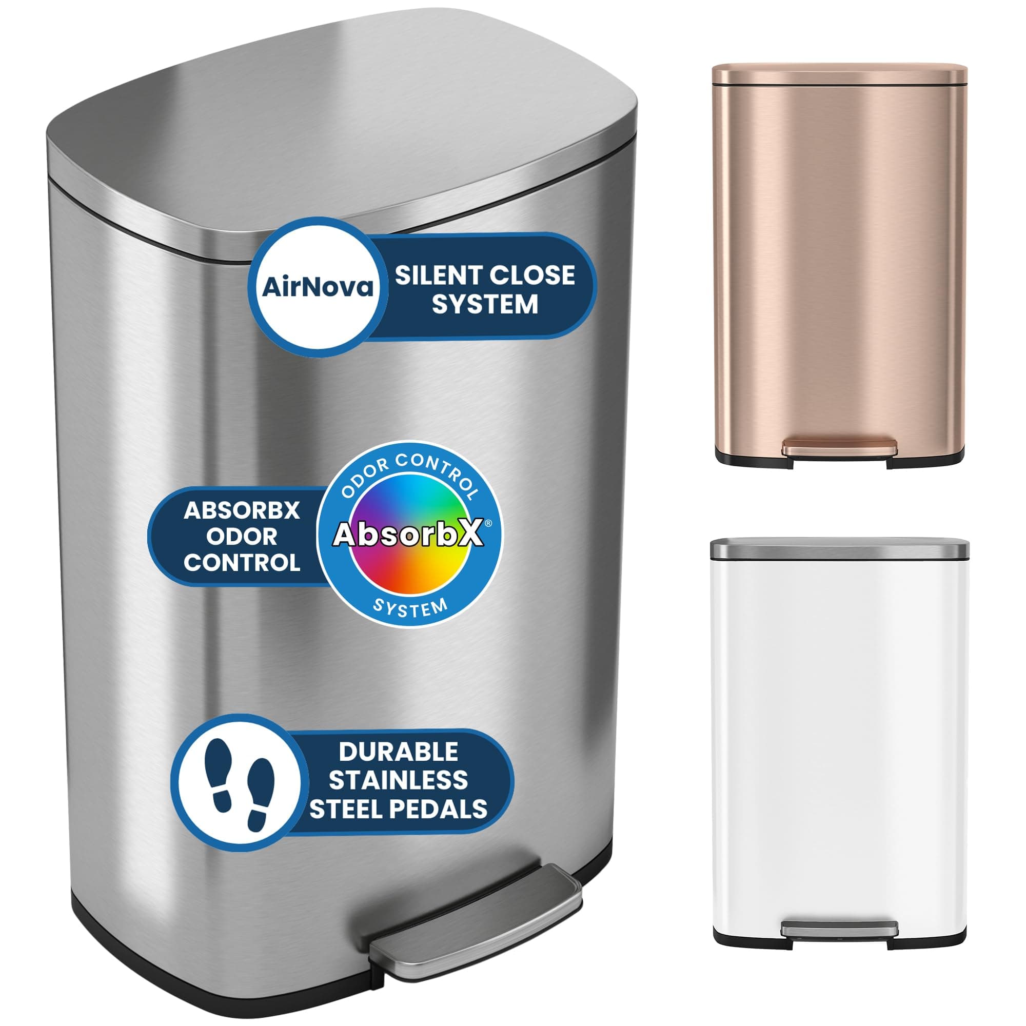 iTouchless SoftStep 13.2 Gallon Step Kitchen Trash Can with Lid and Odor Filter, Stainless Steel 50 Liter Trashcan for Home Office Bedroom Garage Living Room Bathroom Silent Lid Close Slim Wastebasket