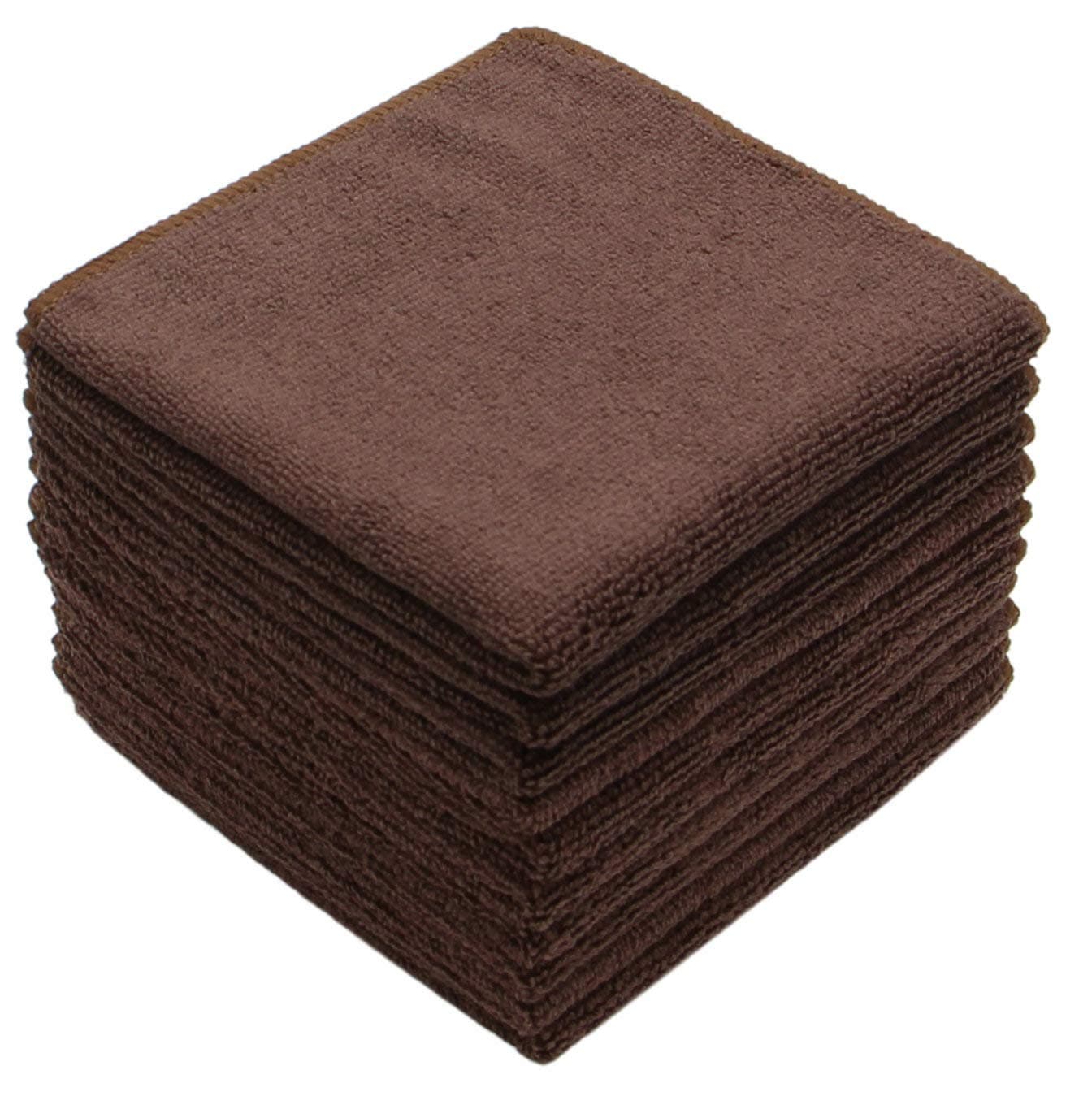 Microfiber Dish Cloths Fast Drying Kitchen Cleaning Cloth Dish Rags Dust Cloths Ultra Absorbent Lint Free Washcloths 12inch x 12inch 10 Pack Brown