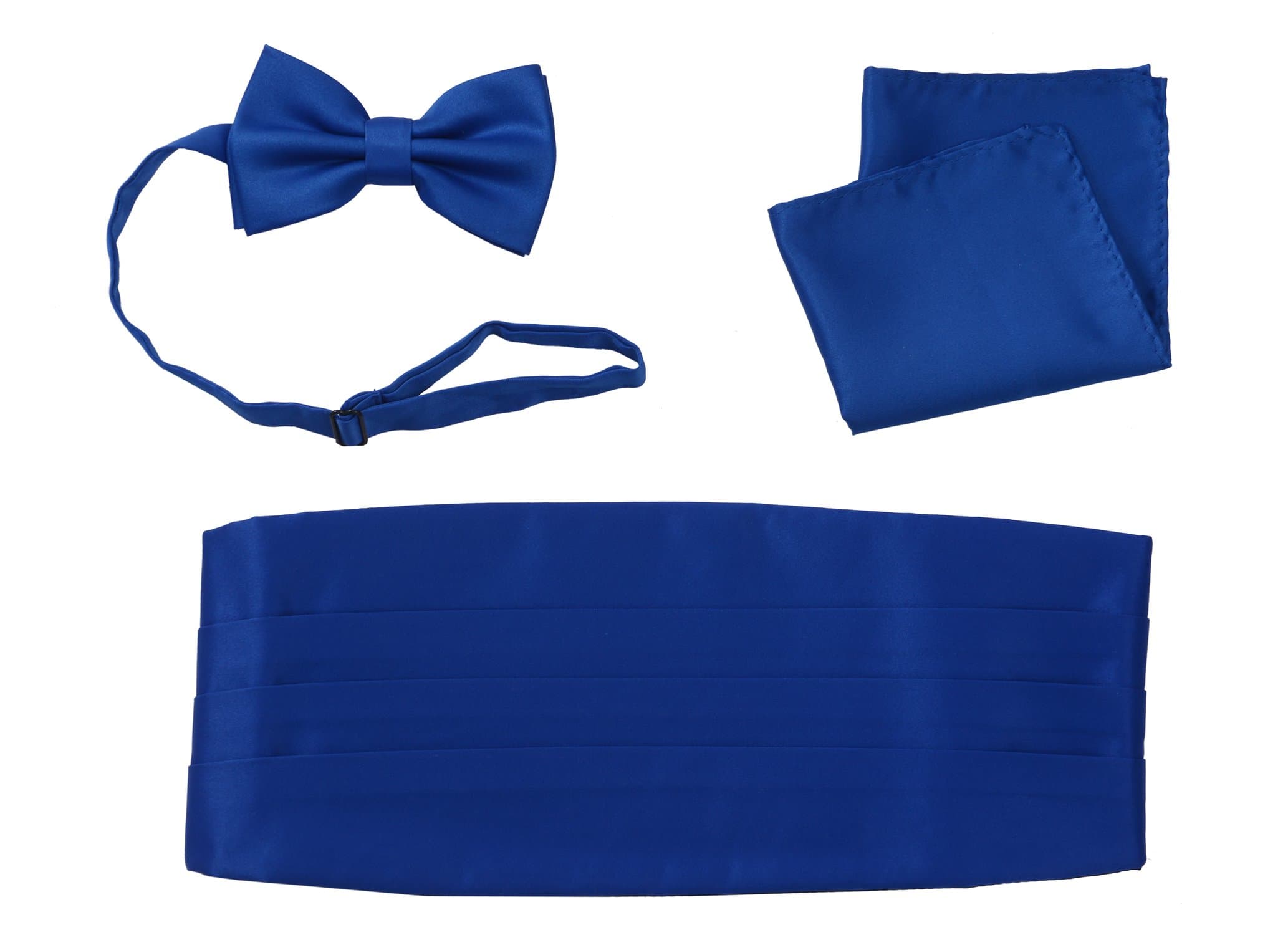 Cummerbund Bow Tie Pocket Square Handkerchief Set Formal Solid Color