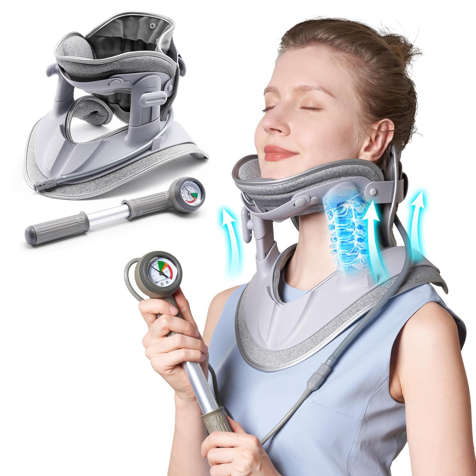 Cervical Neck Traction Device, Adjustable Cervical Traction Device with 3 Power Pulls, 8 Airbag Holder for Neck Pain Relief, Neck Stretcher
