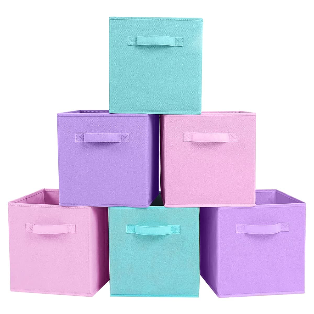 ShellKingdom Storage Bins, Foldable Fabric Storage Cubes And Cloth Storage Organizer Drawer For Closet And Toys Storage, 6 Pack (Lavender+Light Blue+Pink)