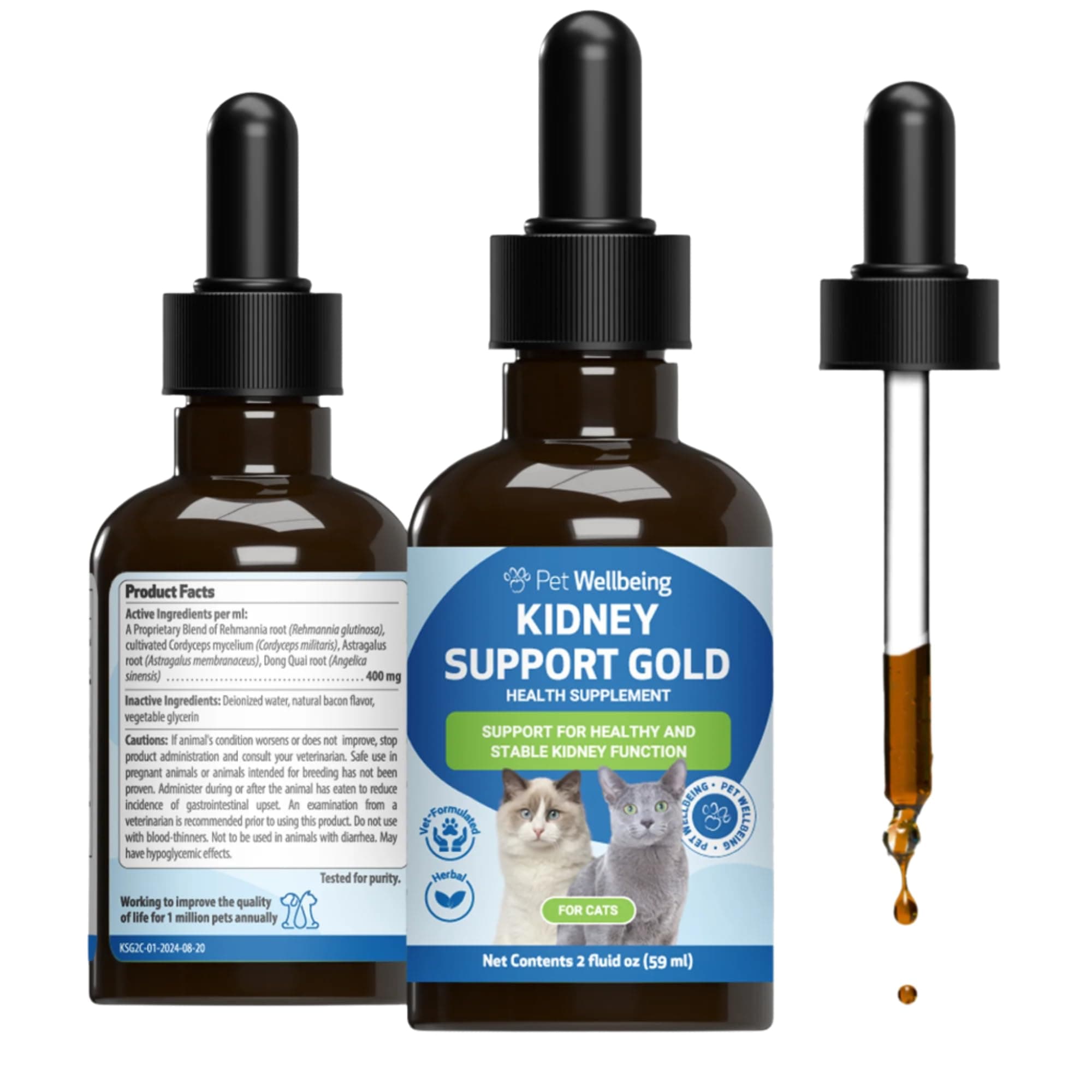 Kidney Support Gold for Cats - Supports Normal Kidney Function & Detox, Healthy Hydration & Energy with Rehmannia & Dong Quai - NASC Certified & Vet-Formulated - 2oz Liquid Formula