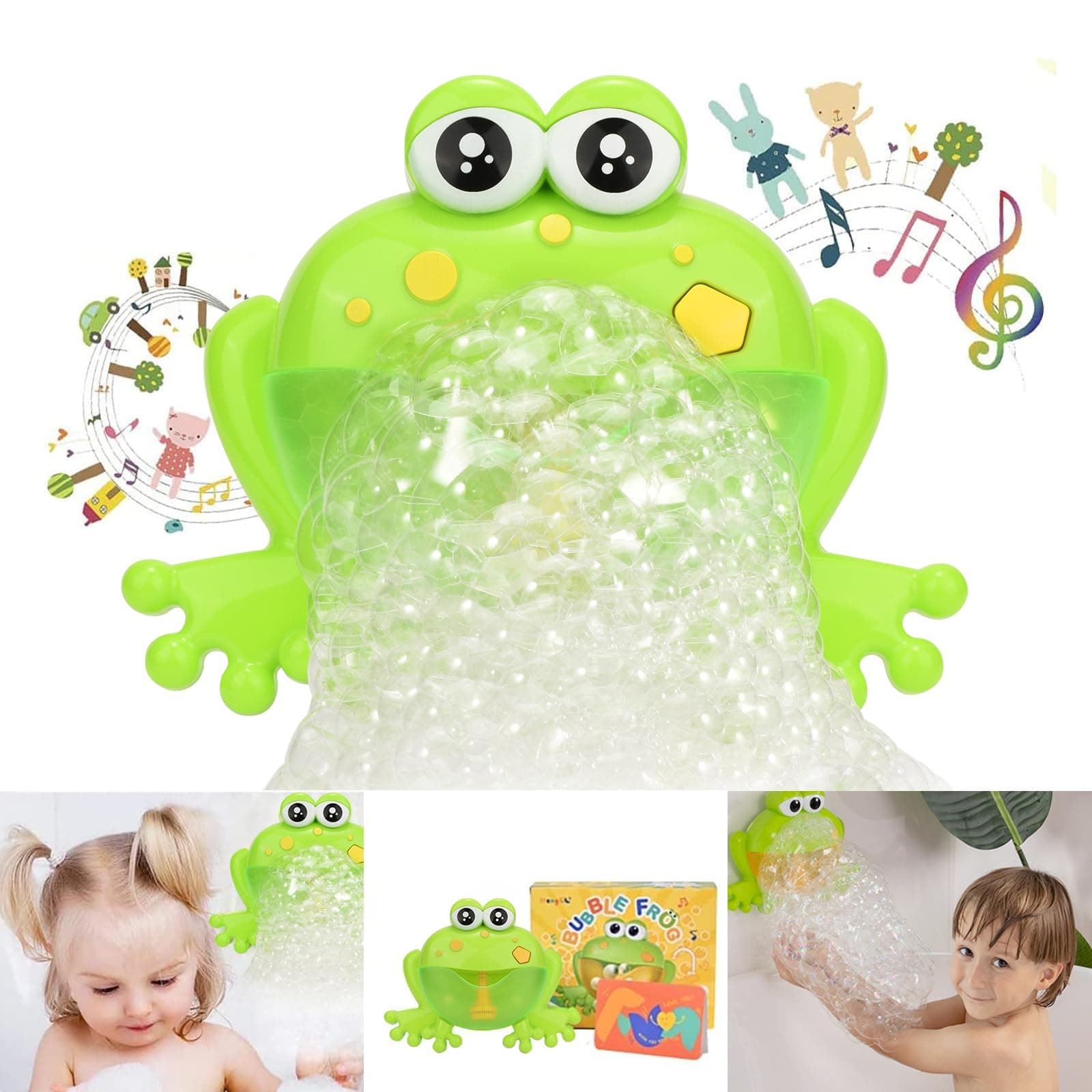 Frog Bubble Maker Kids Bath Bubble Machine with 12 Music Baby Fun Bath Toys