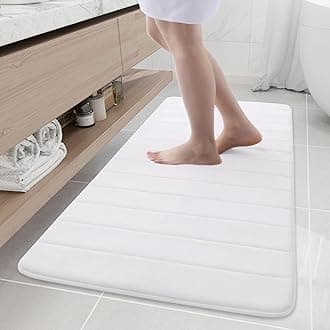 Buganda Memory Foam Bath Mat, 55" x 24", Ultra Soft and Non-Slip Bathroom Rugs, Water Absorbent and Machine Washable Bath Rug Runner for Bathroom, Shower, and Tub, White