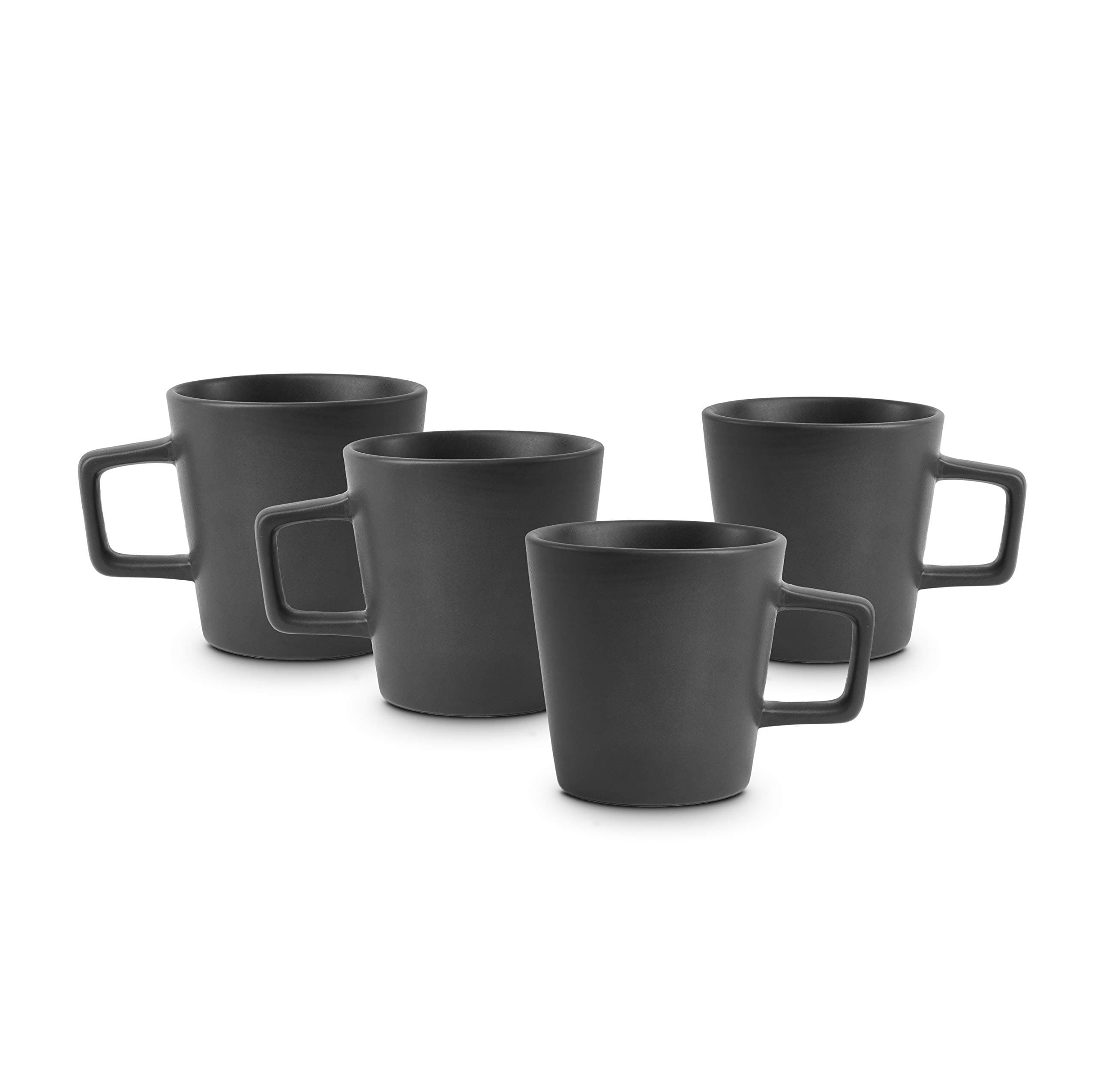 Stone Lain Stoneware Mugs Set, Black Matte, 12 Ounces